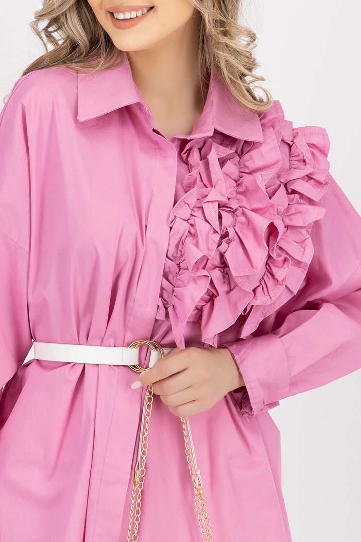 Női ing pink puplin bő szabású fodros 4 - StarShinerS.hu