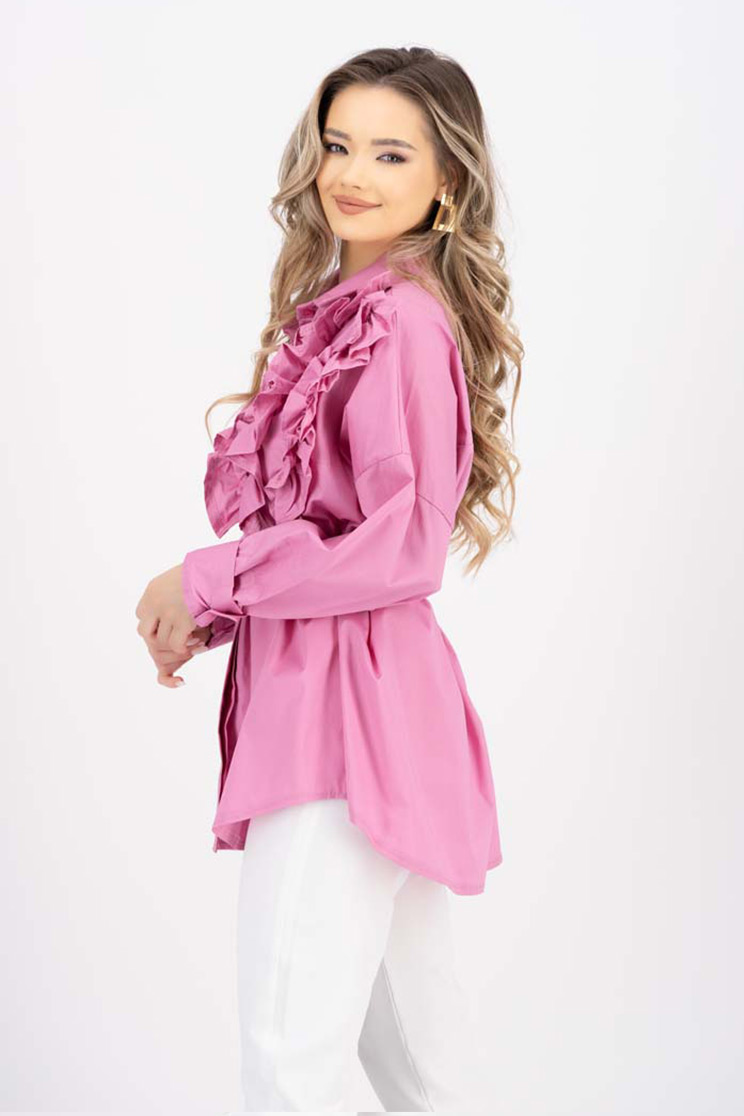 Női ing pink puplin bő szabású fodros 2 - StarShinerS.hu