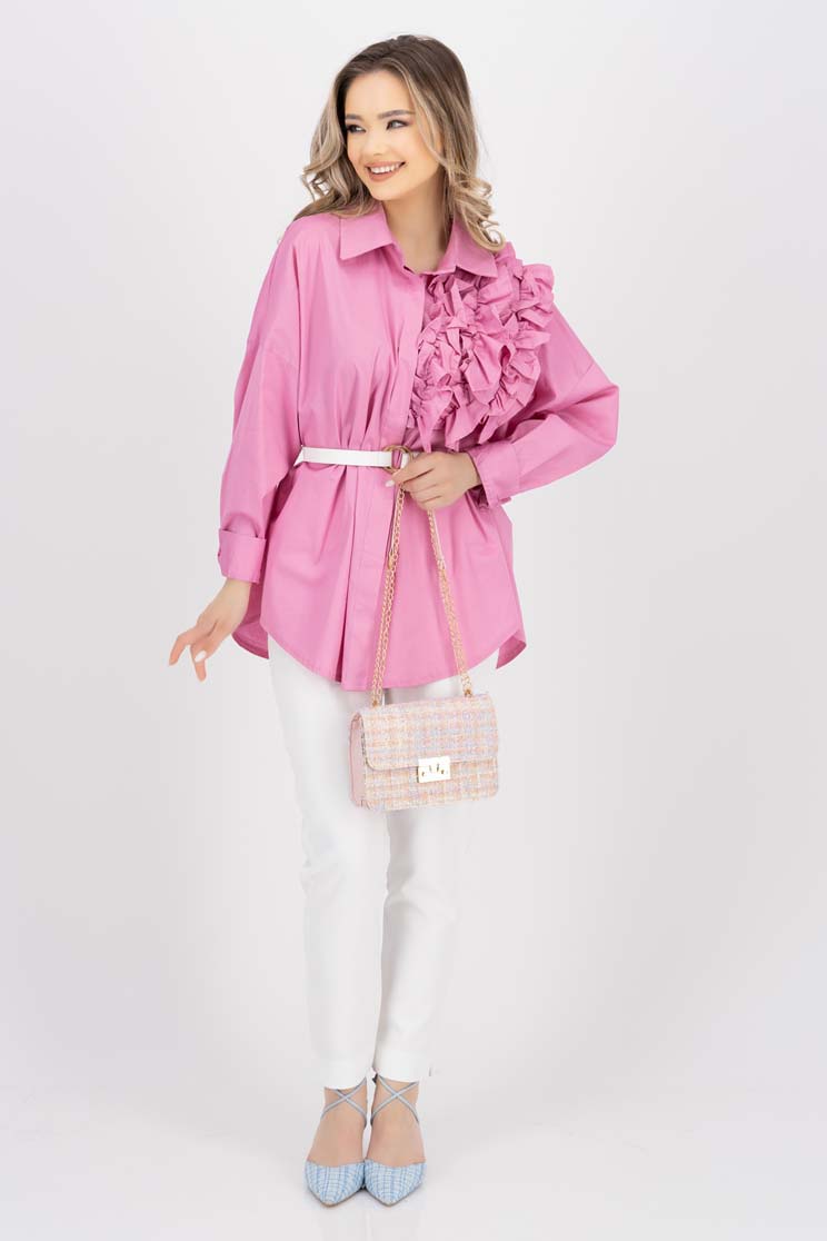 Női ing pink puplin bő szabású fodros 3 - StarShinerS.hu