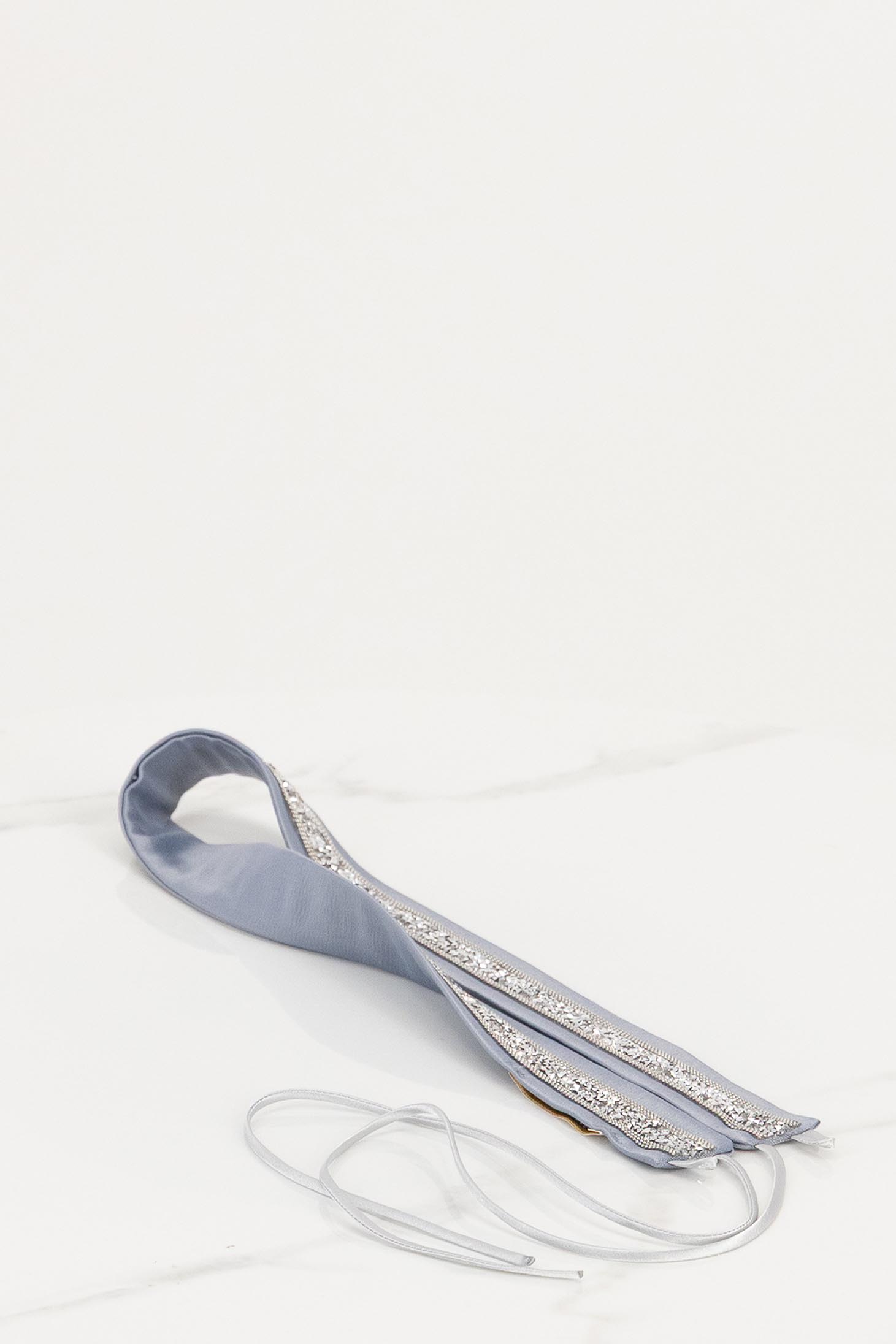 Cordon decorativ din satin elastic argintiu cu pietre strass - StarShinerS 5 - StarShinerS.ro