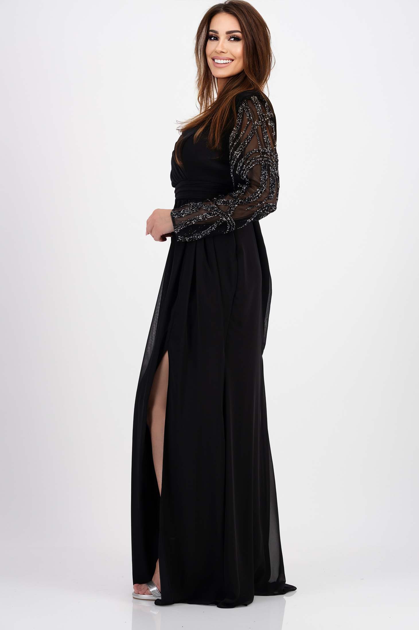 Fekete muszlin hosszú ruha 2 - StarShinerS.hu