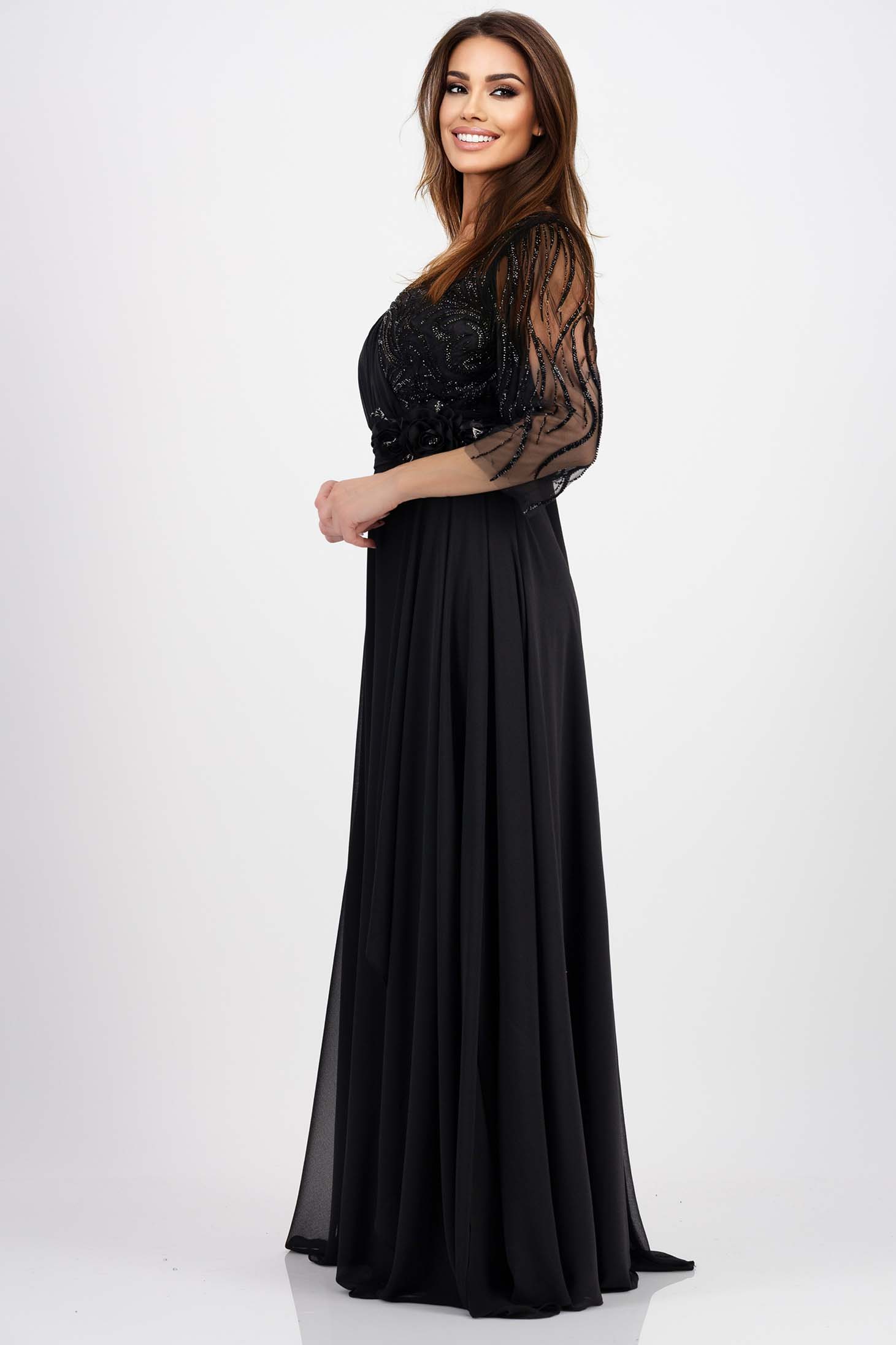 Fekete muszlin hosszú harang ruha 2 - StarShinerS.hu