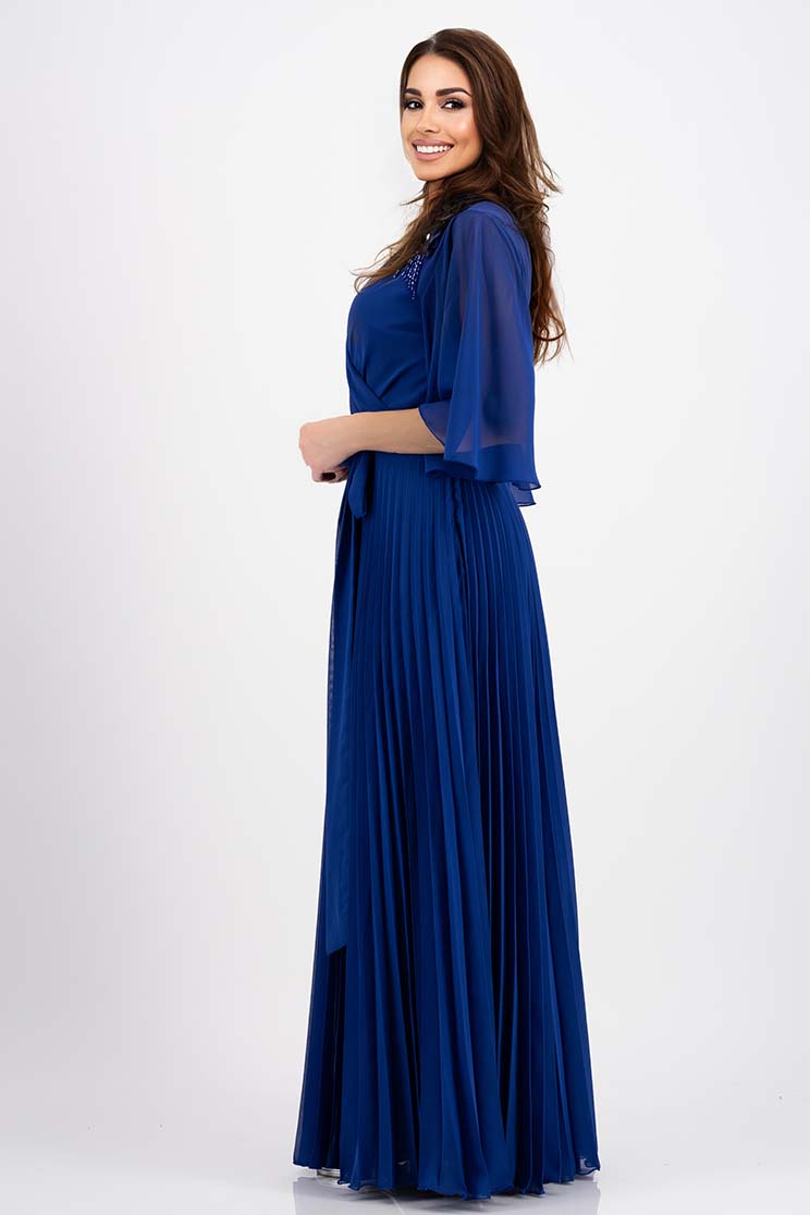 Kék rakott hosszú harang ruha 2 - StarShinerS.hu