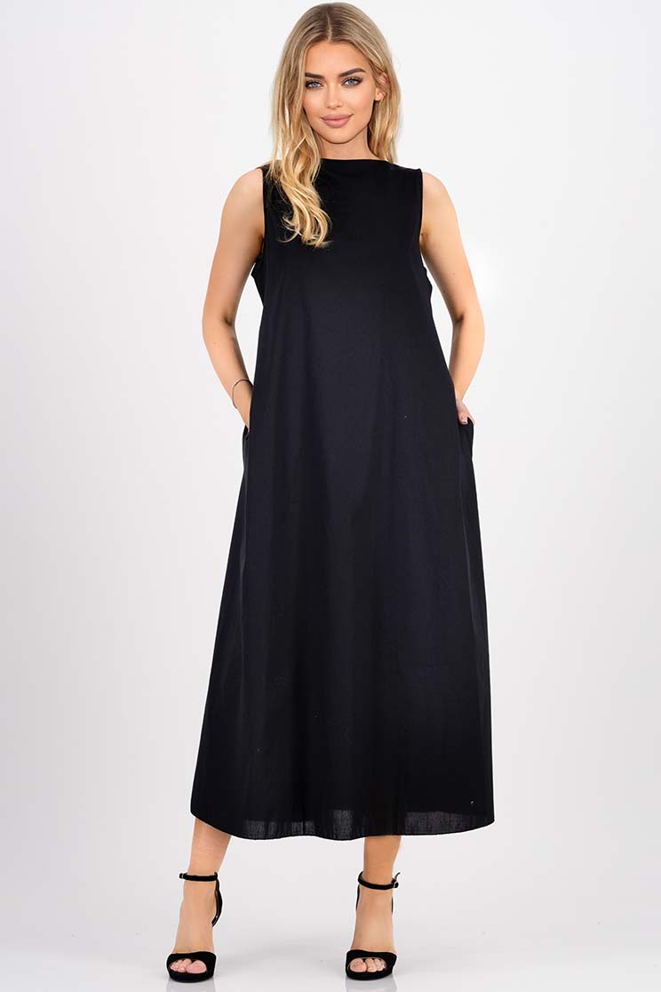 Fekete puplin midi bő szabású ruha 3 - StarShinerS.hu