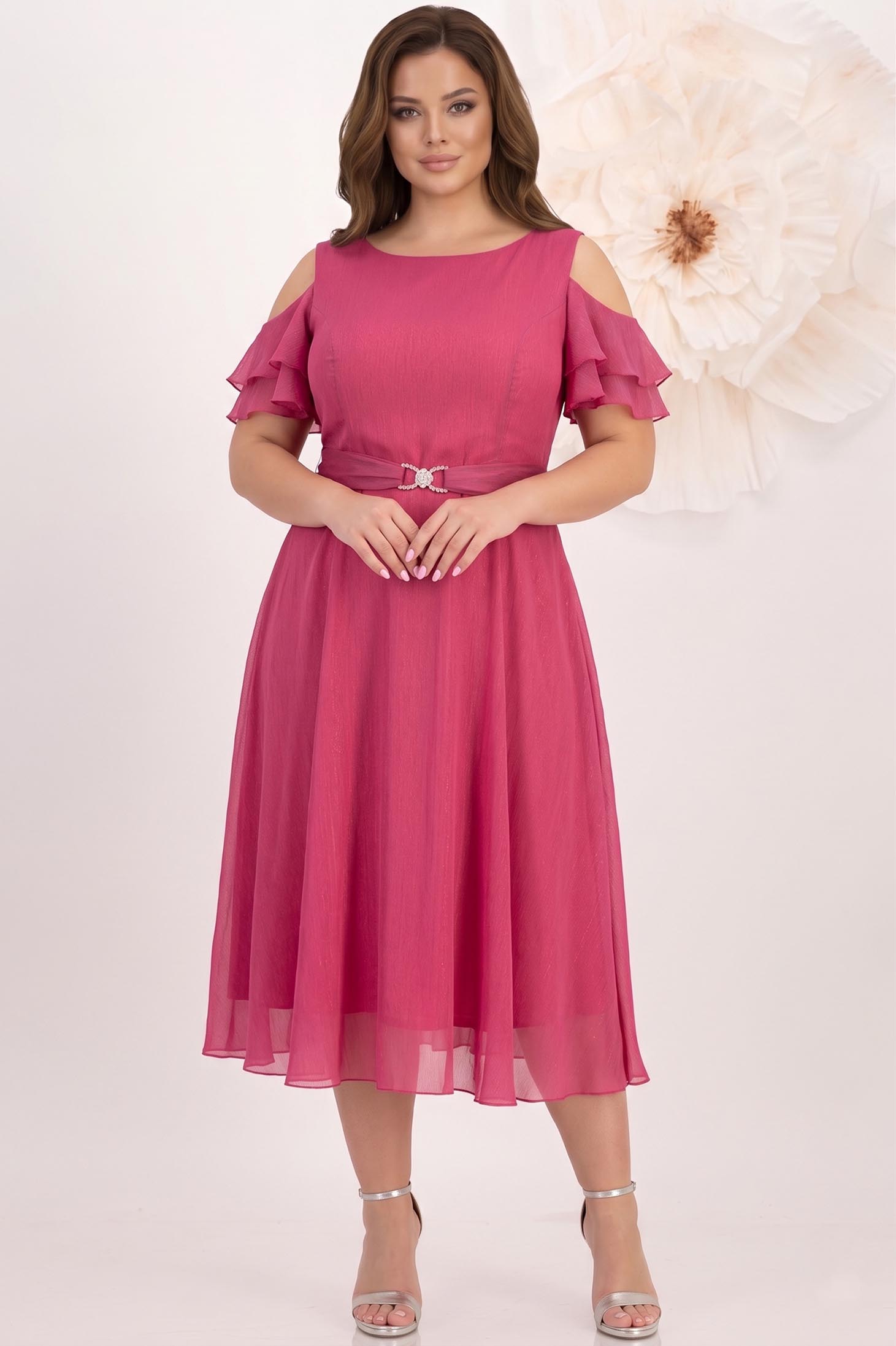 Rochie din voal cu fir lame fuchsia midi in clos - StarShinerS 2 - StarShinerS.ro