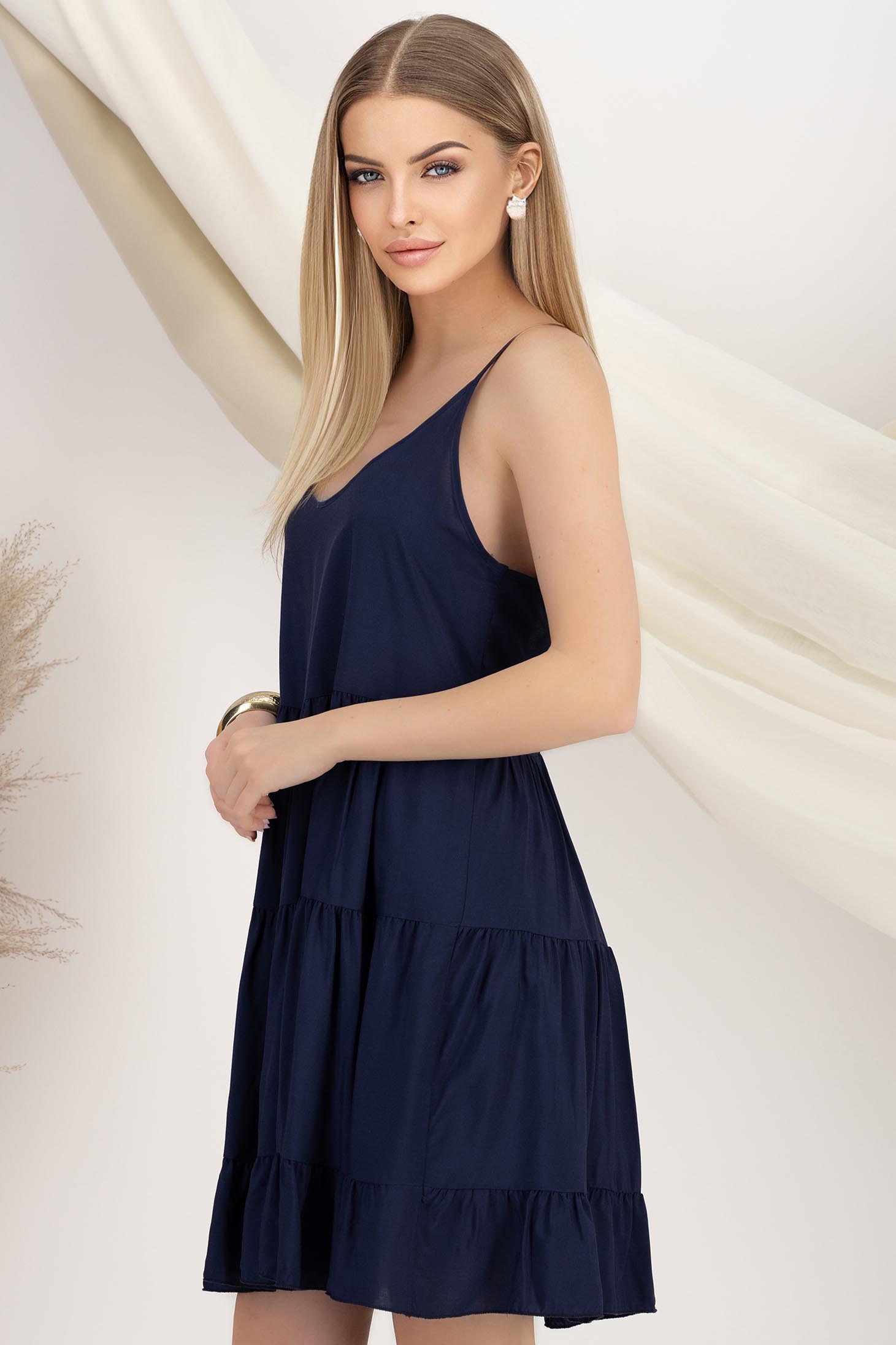 Rochie din viscoza bleumarin scurta in clos cu spatele gol 2 - StarShinerS.ro