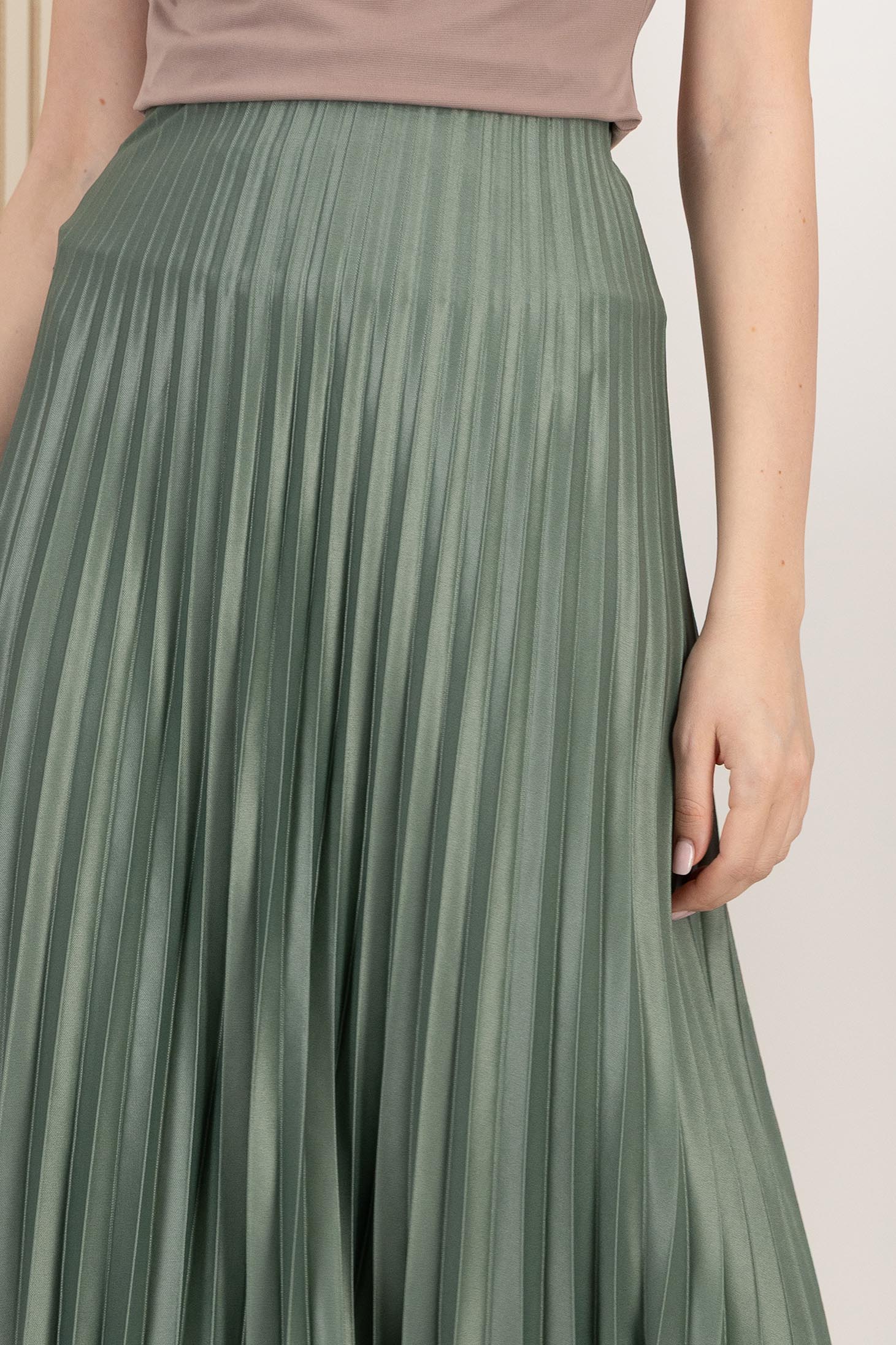 Fusta mint plisata din lycra midi in clos cu elastic in talie 5 - StarShinerS.ro