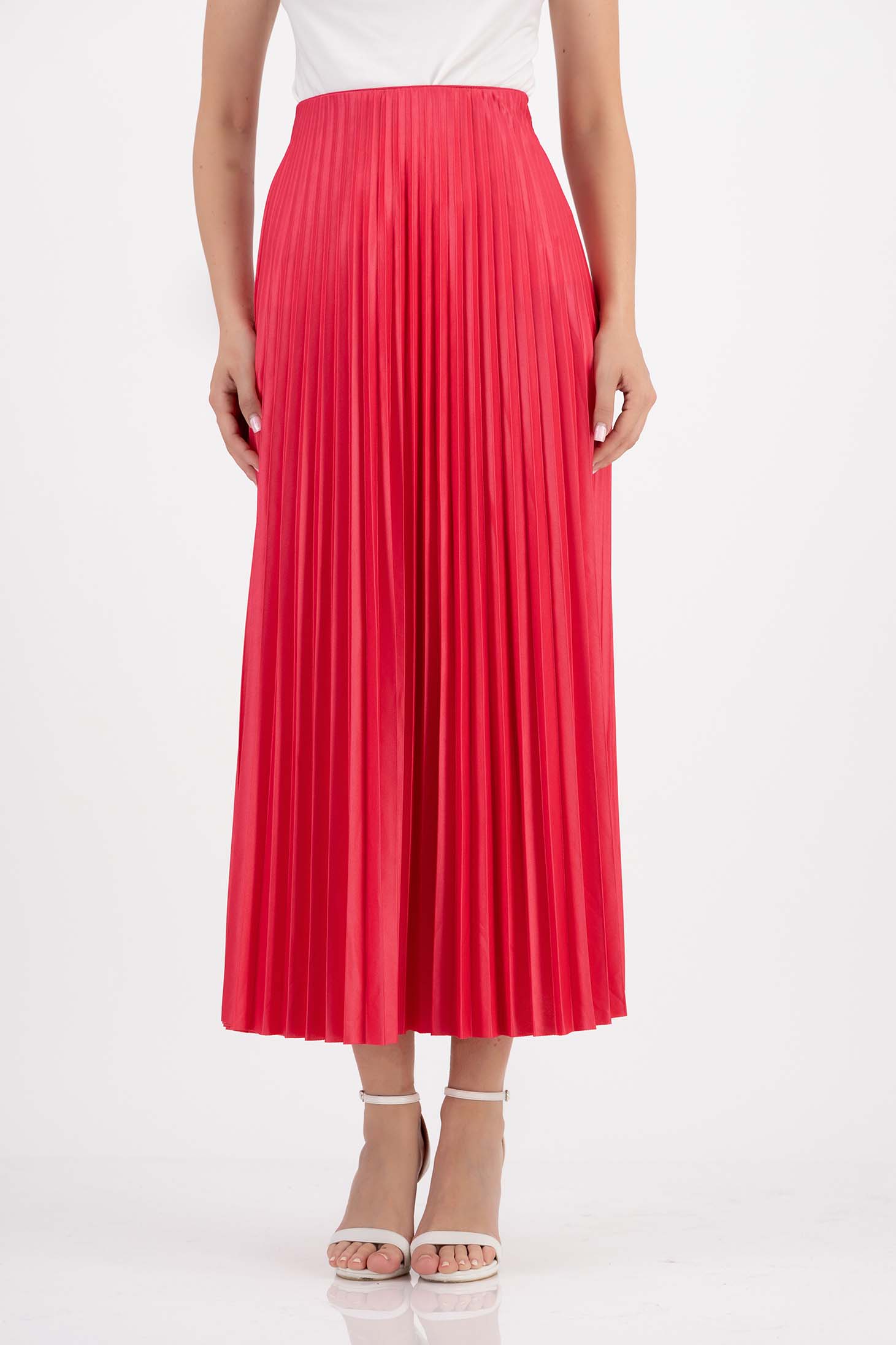 Fusta fuchsia plisata din lycra midi in clos cu elastic in talie 5 - StarShinerS.ro