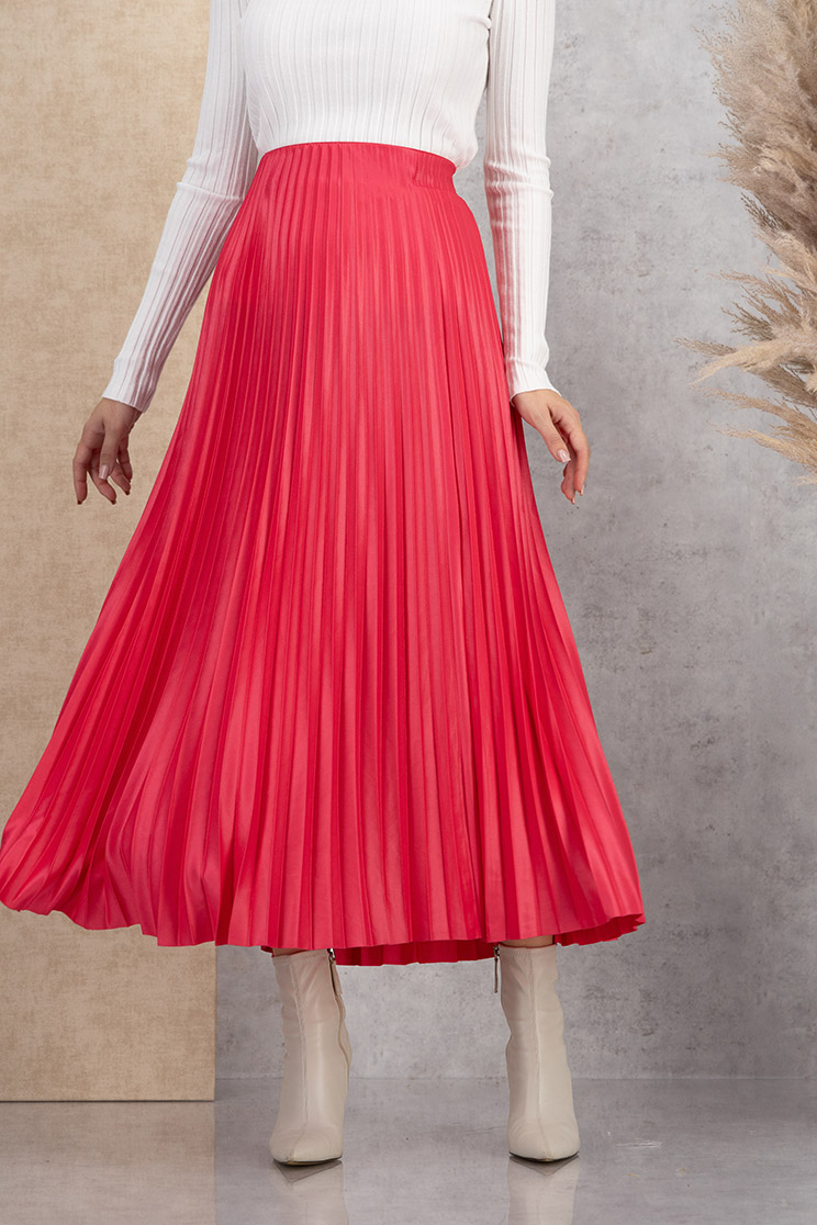 Fusta fuchsia plisata din lycra midi in clos cu elastic in talie 6 - StarShinerS.ro