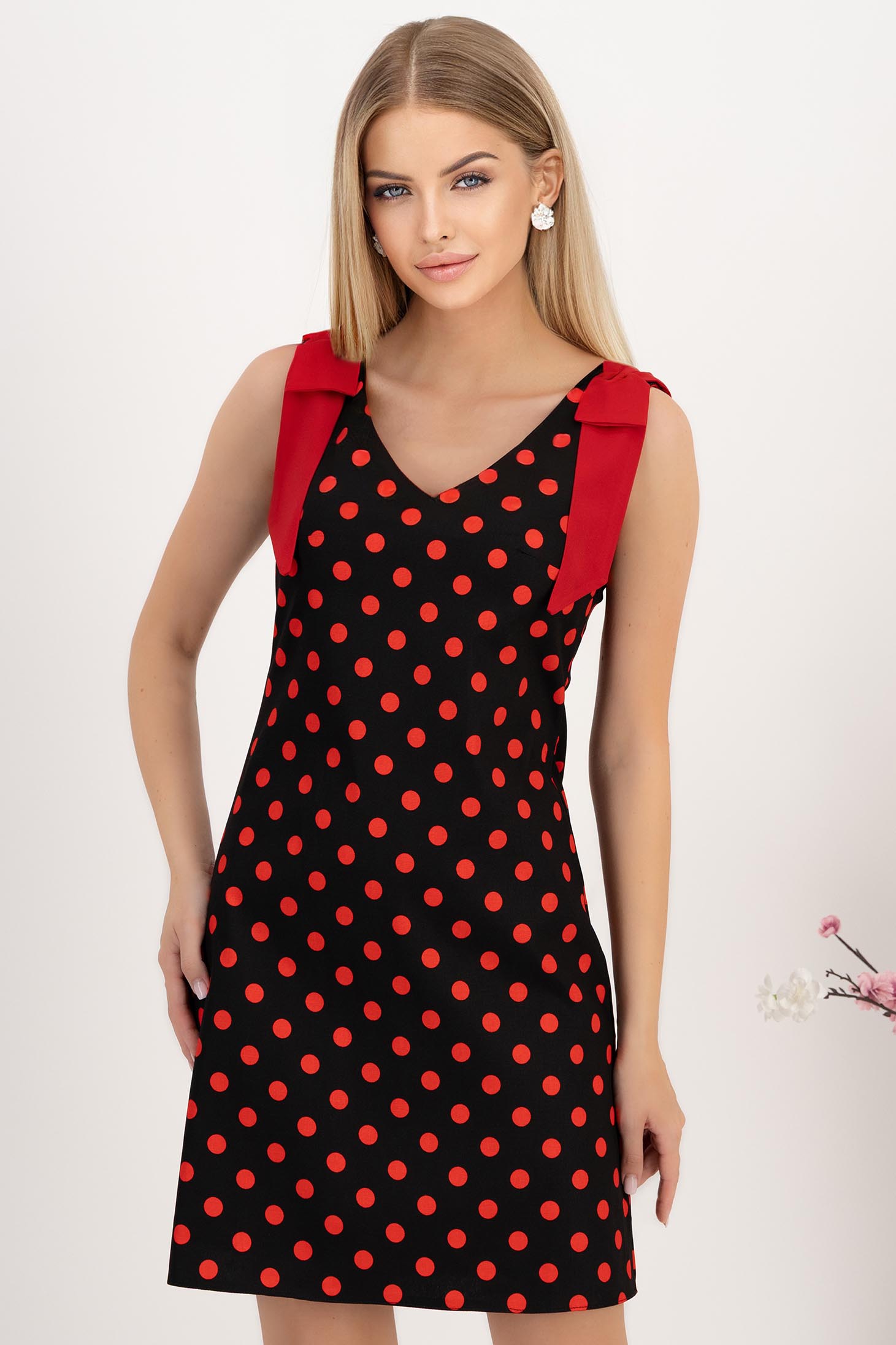 Rochie din bumbac neagra cu buline si croi drept - StarShinerS