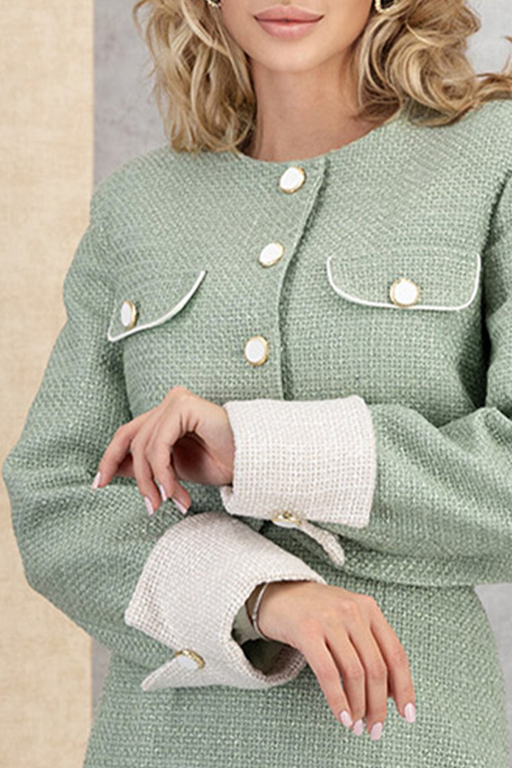 Sacou din stofa chanel premium mint cu un croi drept si mansete contrastante 7 - StarShinerS.ro