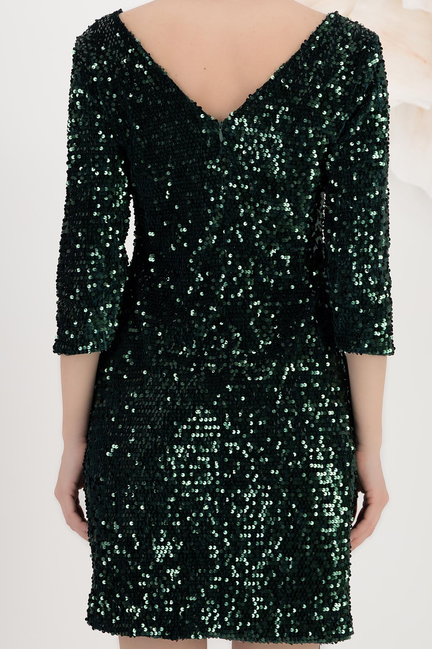 Rochie din catifea cu paiete verde-inchis scurta tip creion cu funda maxi - StarShinerS 5 - StarShinerS.ro
