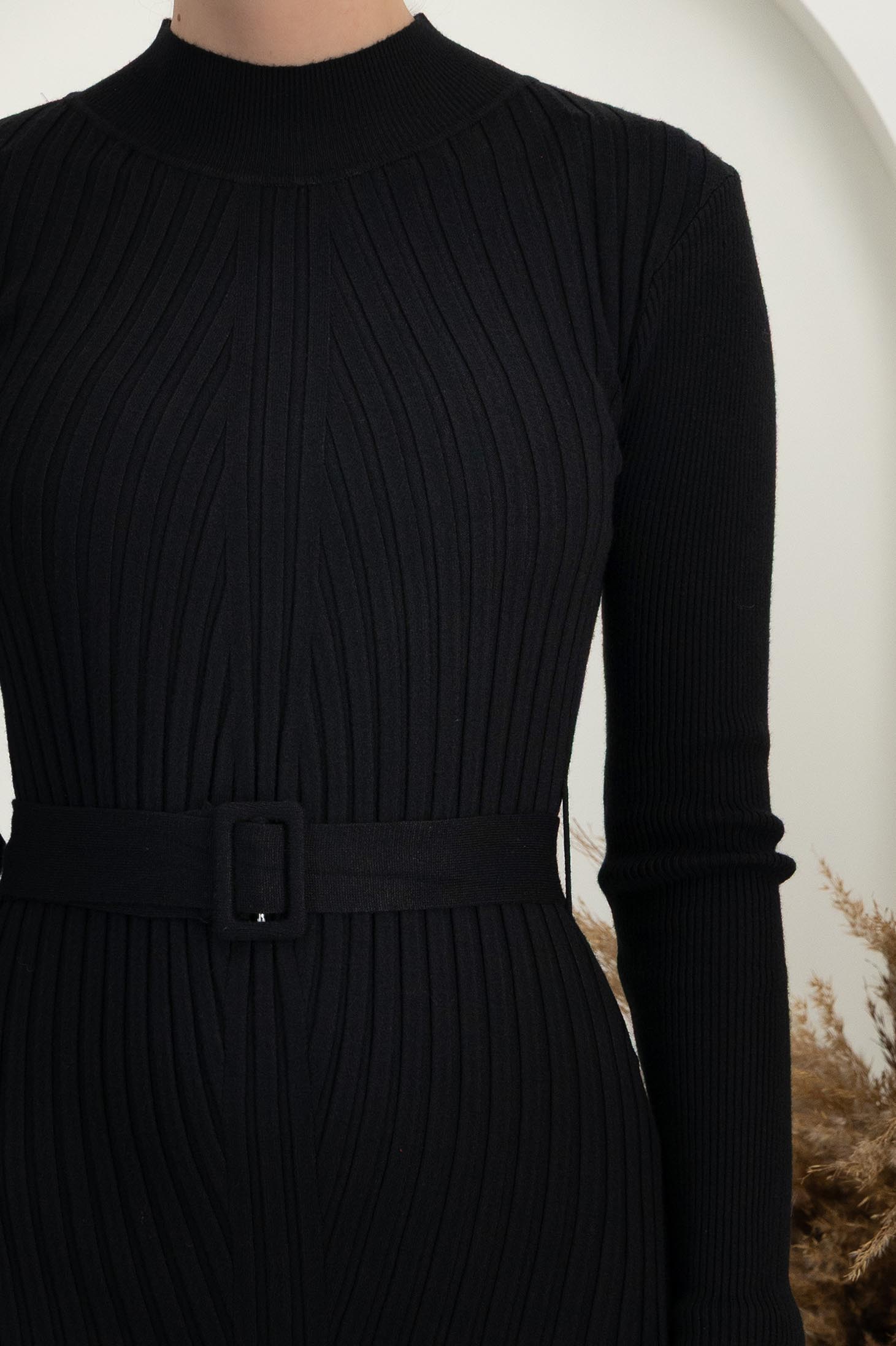 Crno haljina pletenje midi vrsta olovke 6 - StarShinerS.hr