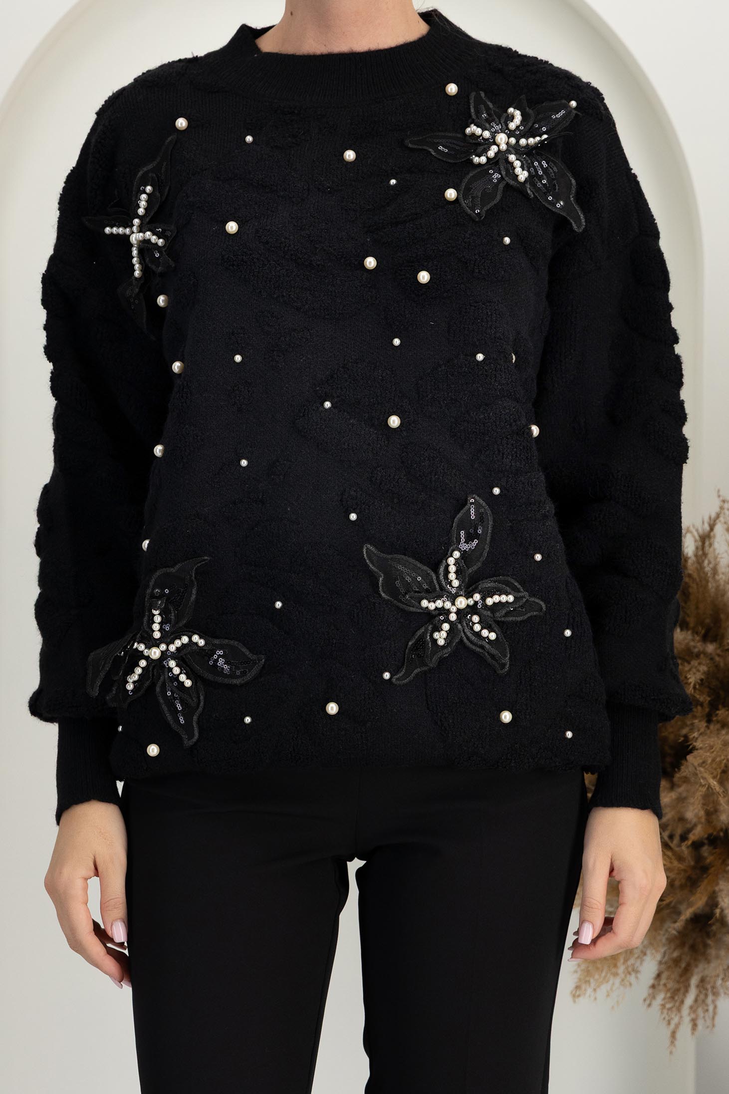 Fekete pulóver kötött bő szabású 4 - StarShinerS.hu