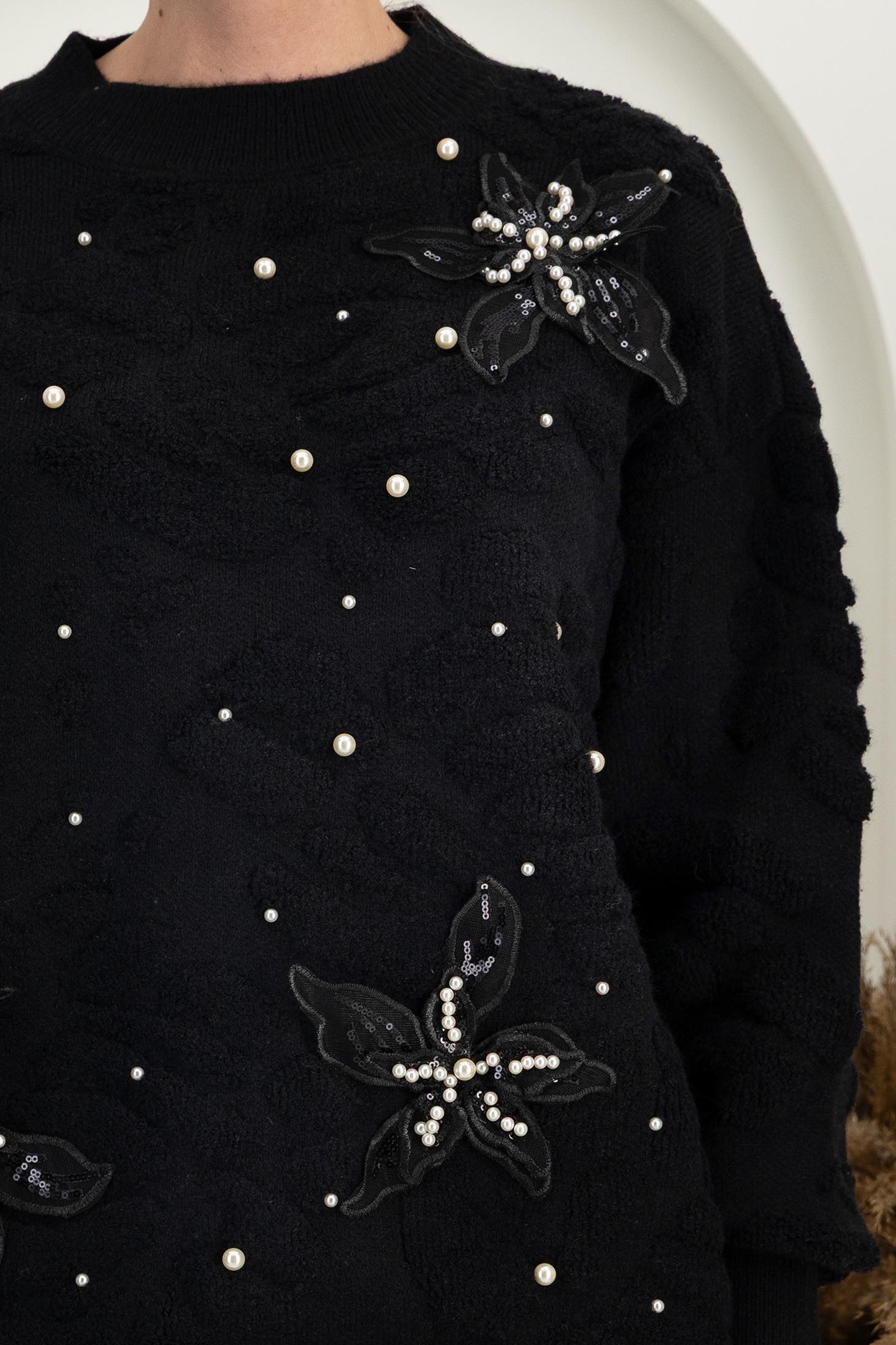 Fekete pulóver kötött bő szabású 6 - StarShinerS.hu