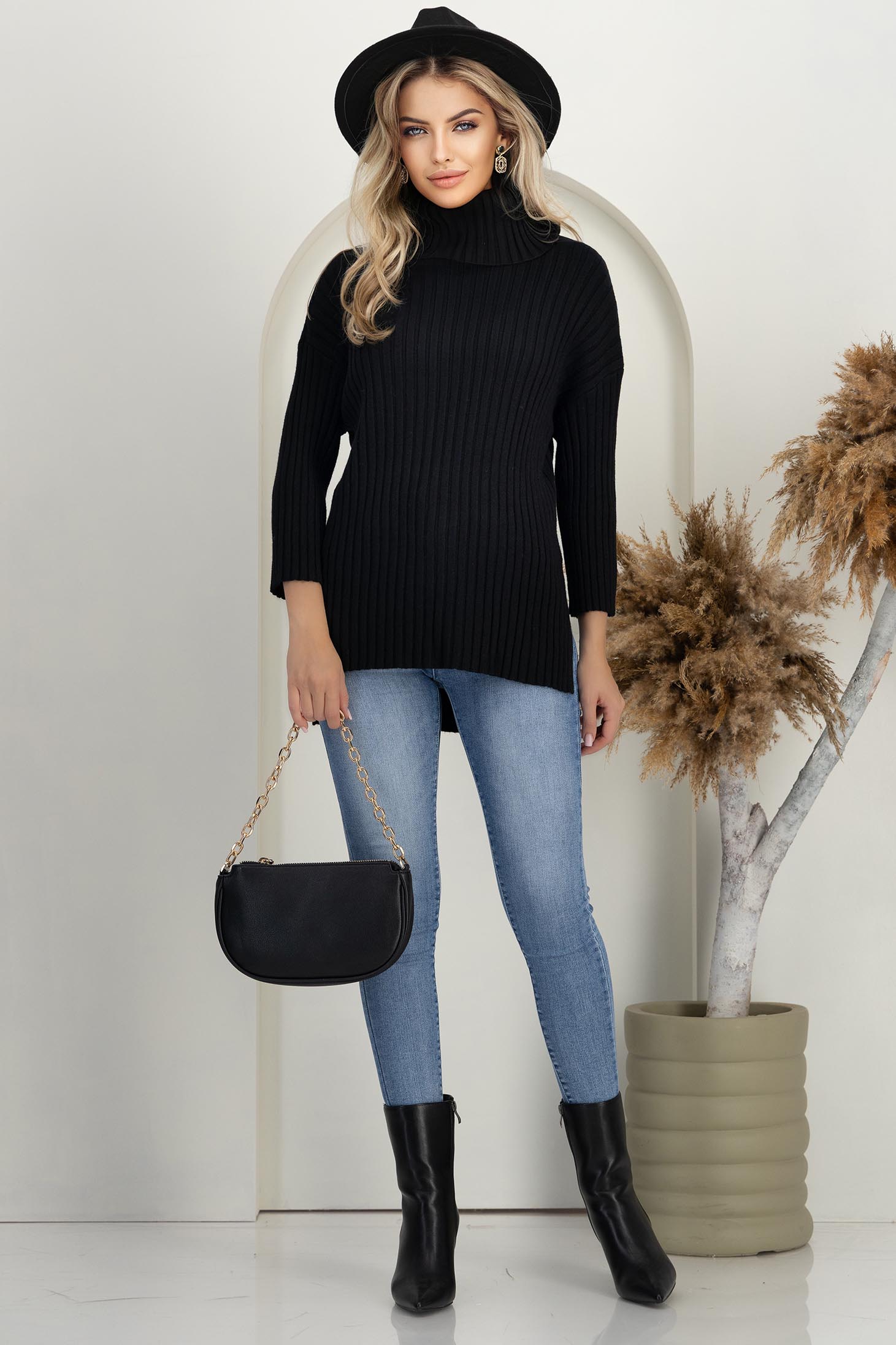 černá svetr pletení široké 3 - StarShinerS.cz