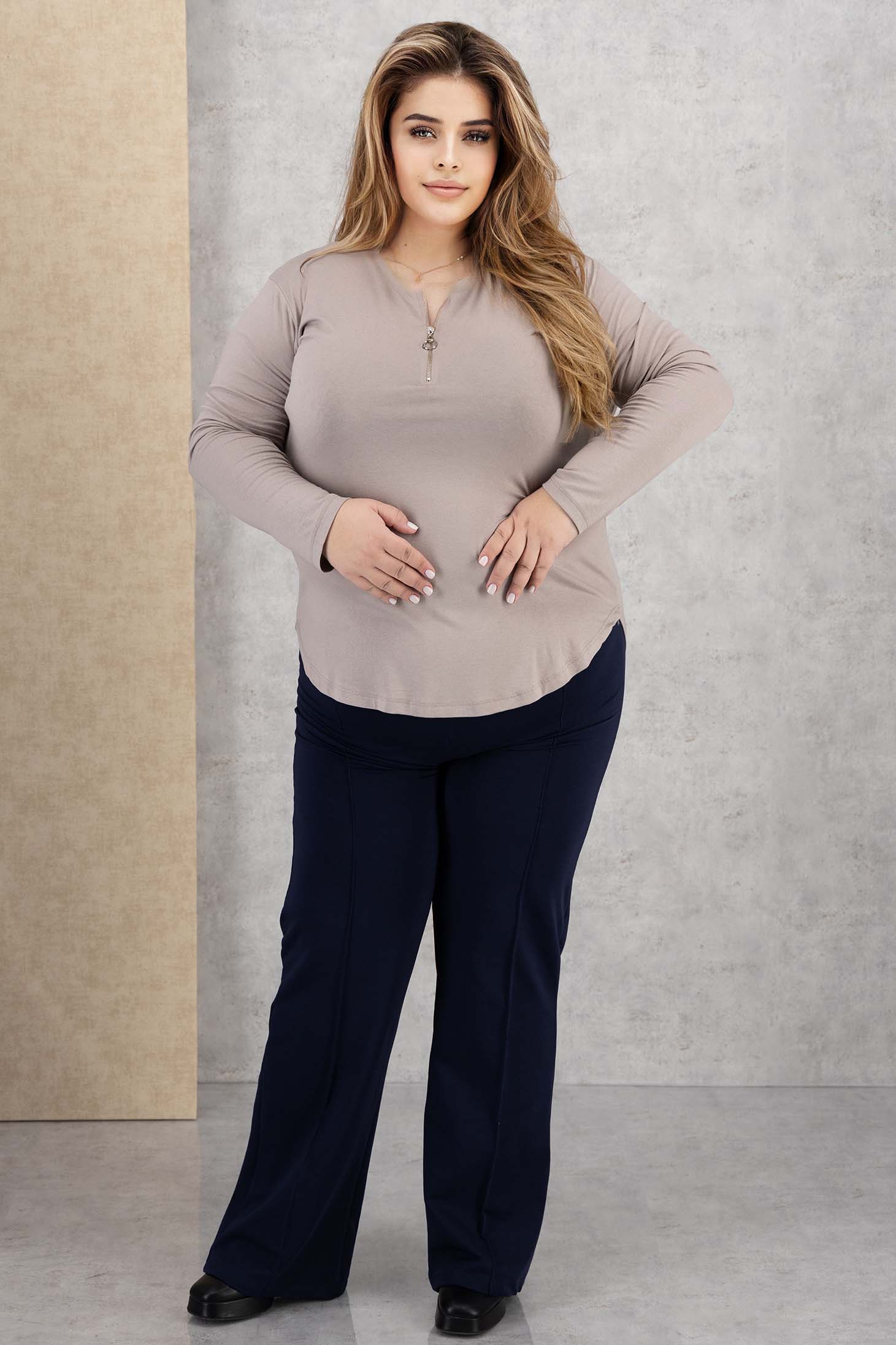 Pantaloni din bumbac bleumarin evazati cu elastic in talie 2 - StarShinerS.ro