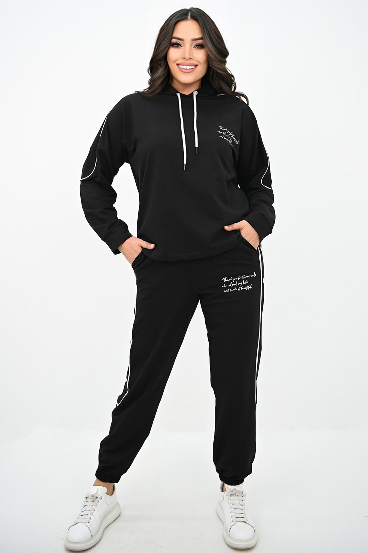 Trening din bumbac negru cu croi larg si elastic in talie 2 - StarShinerS.ro
