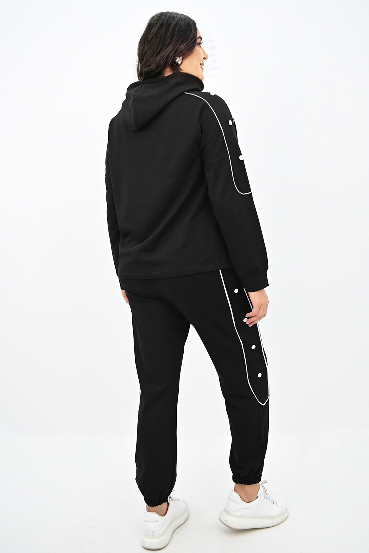 Trening din bumbac negru cu croi larg si elastic in talie 4 - StarShinerS.ro