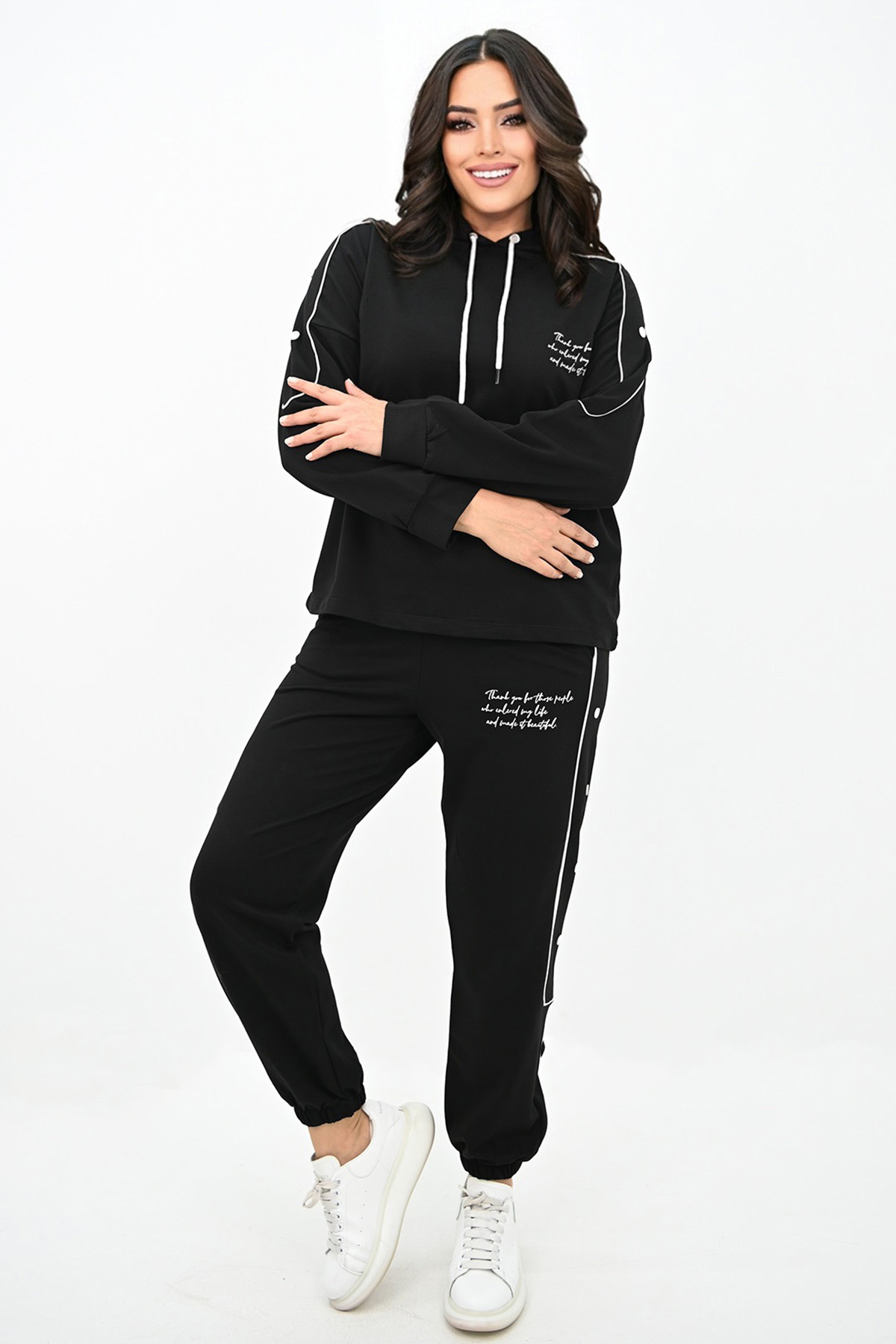 Trening din bumbac negru cu croi larg si elastic in talie 3 - StarShinerS.ro