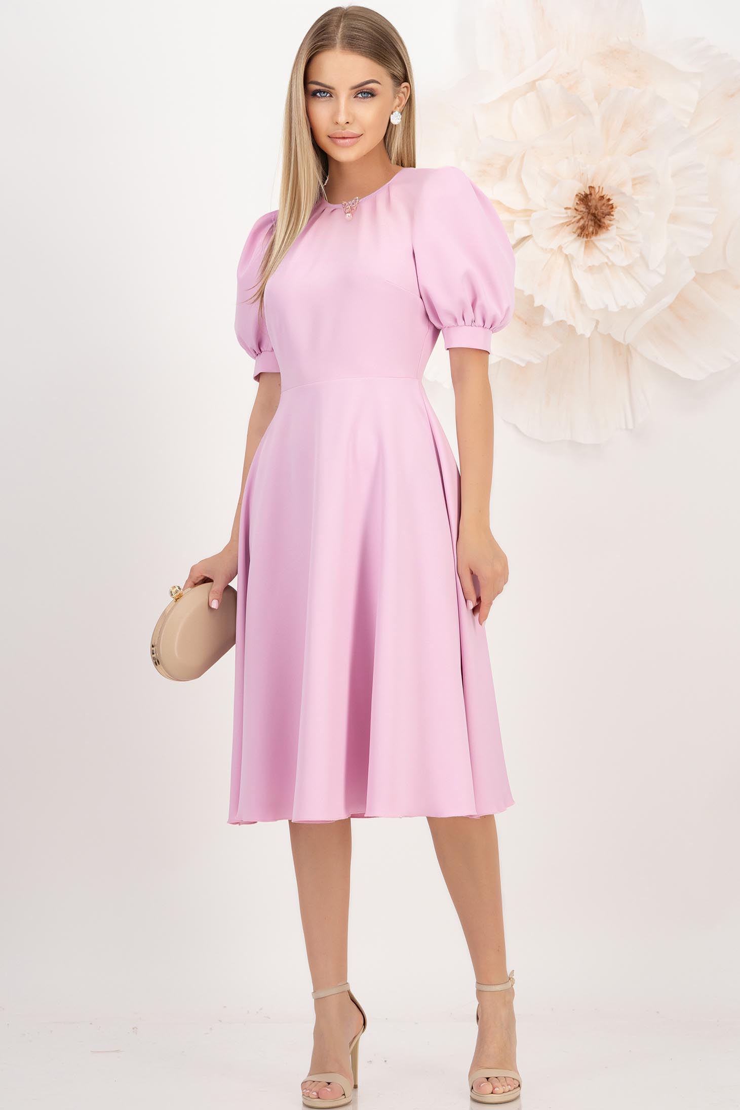 Pink rugalmas szövet midi ruha harang 3 - StarShinerS.hu