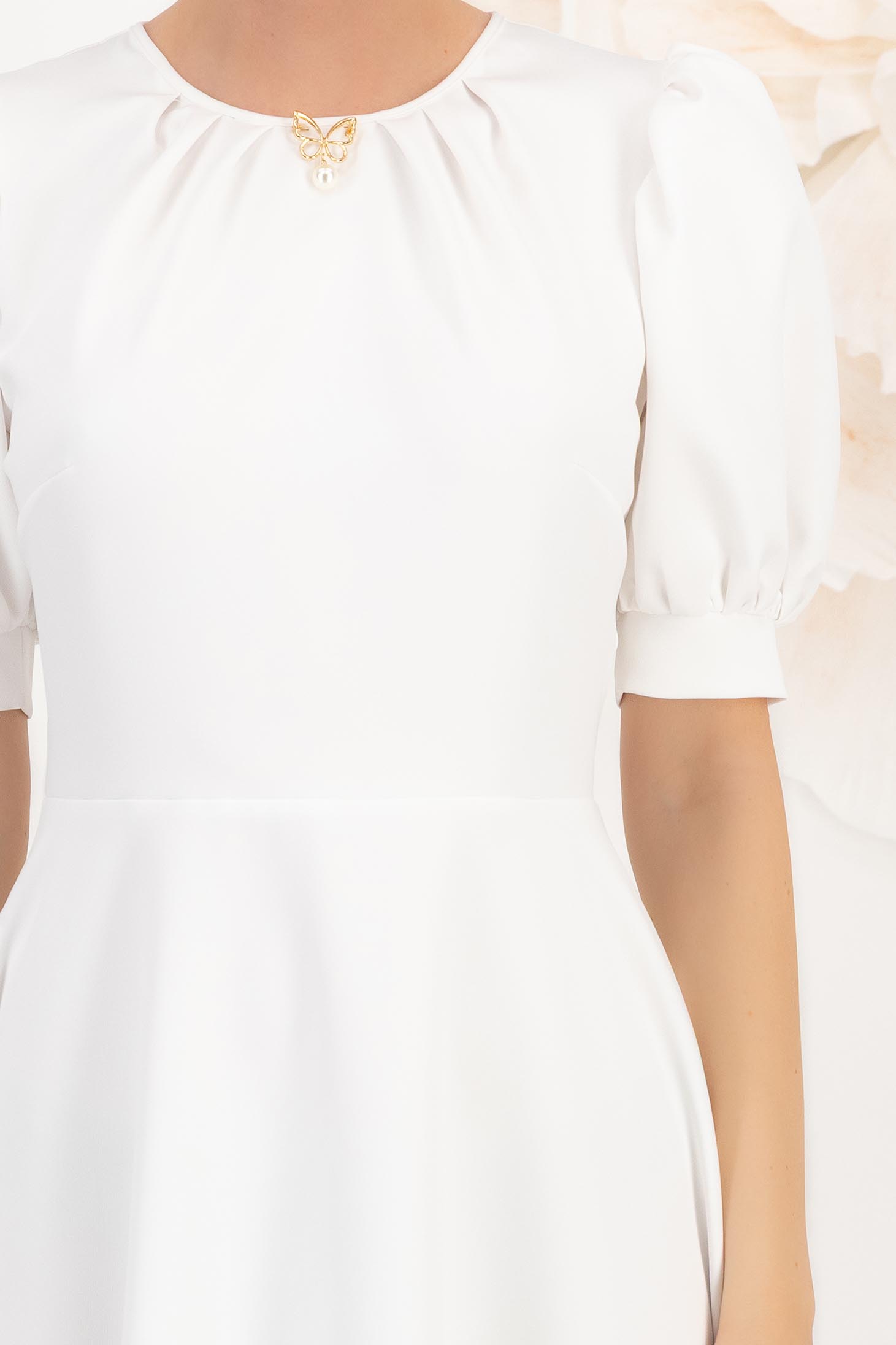 Rochie din stofa elastica alba midi in clos cu maneci bufante - StarShinerS 6 - StarShinerS.ro