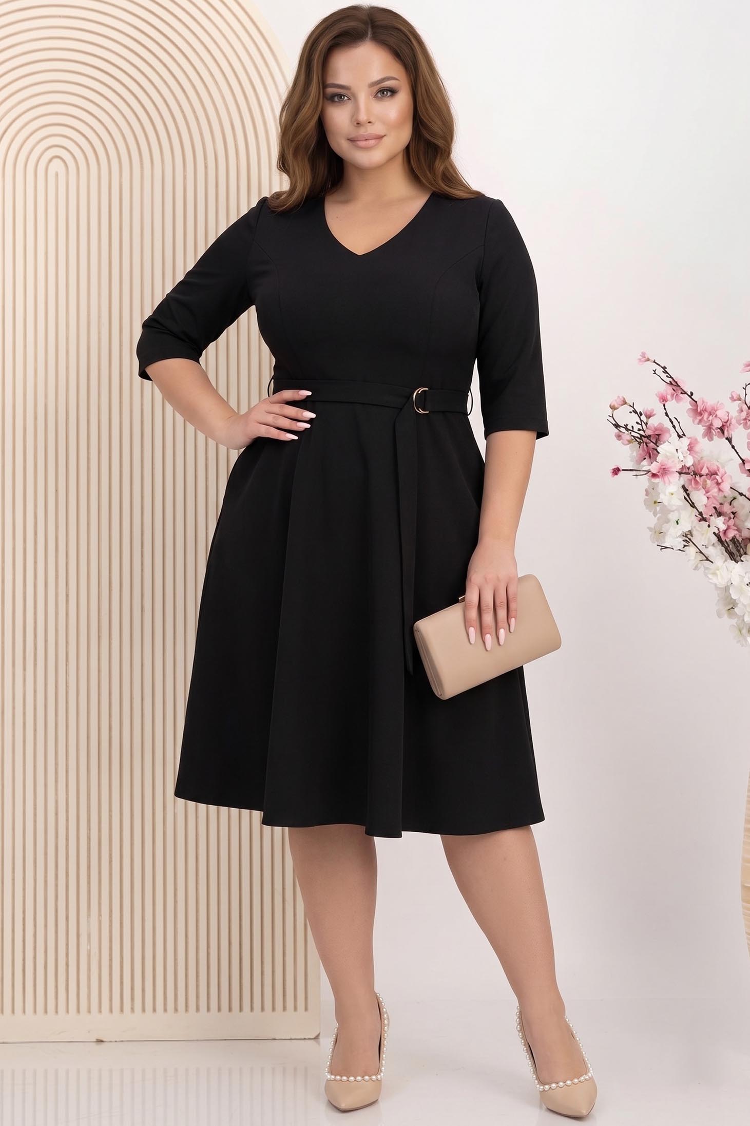 Rochie din stofa elastica neagra midi in clos cu accesoriu tip curea - StarShinerS 1 - StarShinerS.ro
