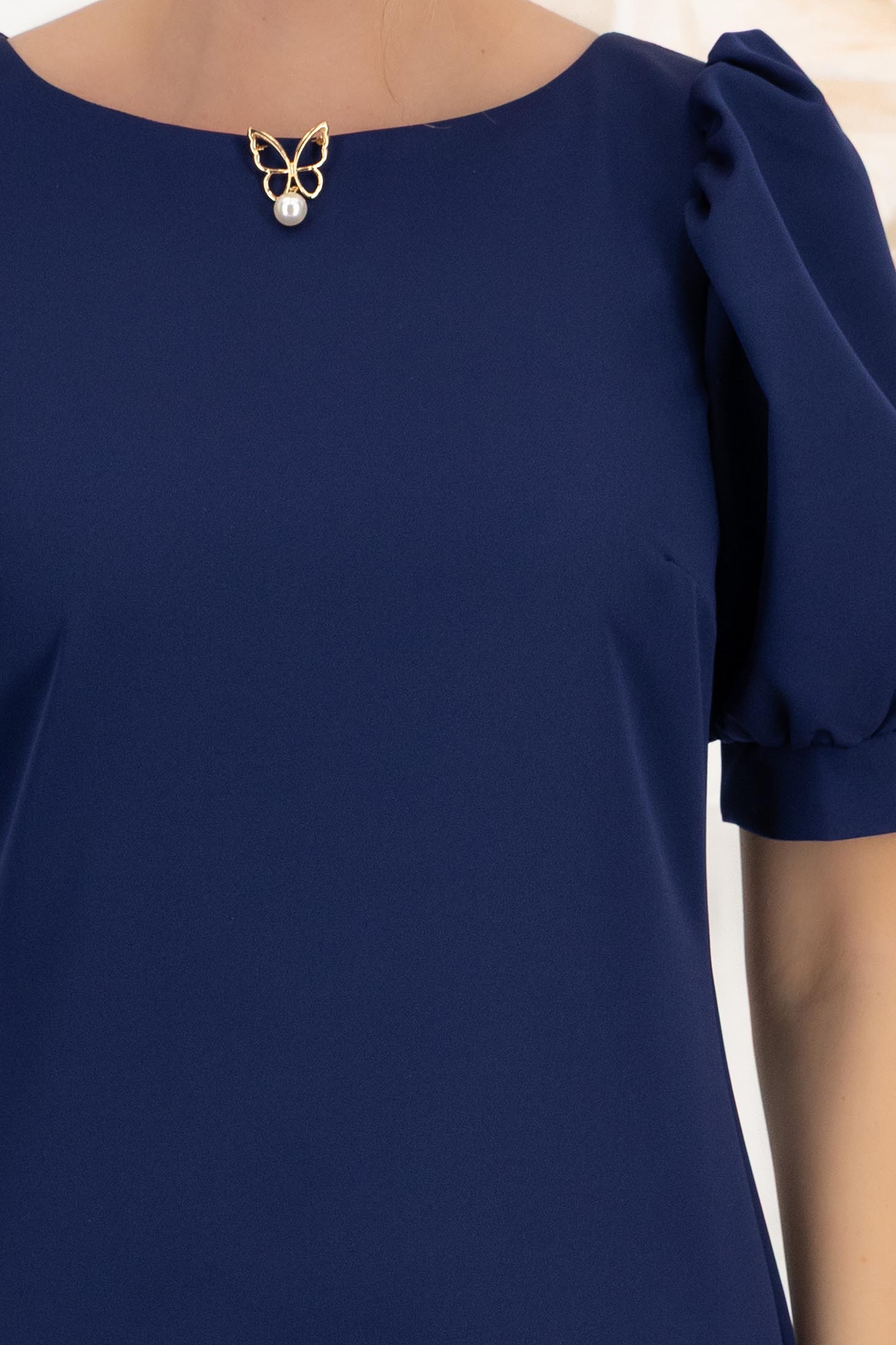 Rochie din stofa elastica bleumarin scurta cu un croi drept si maneci scurte bufante - StarShinerS 6 - StarShinerS.ro