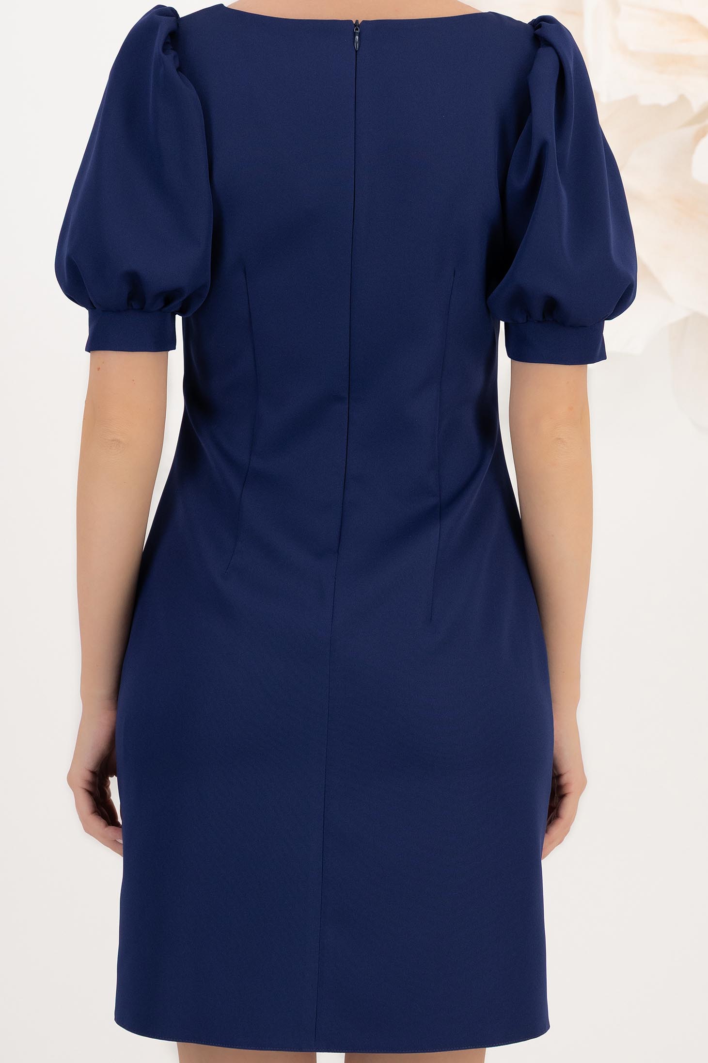 Rochie din stofa elastica bleumarin scurta cu un croi drept si maneci scurte bufante - StarShinerS 5 - StarShinerS.ro