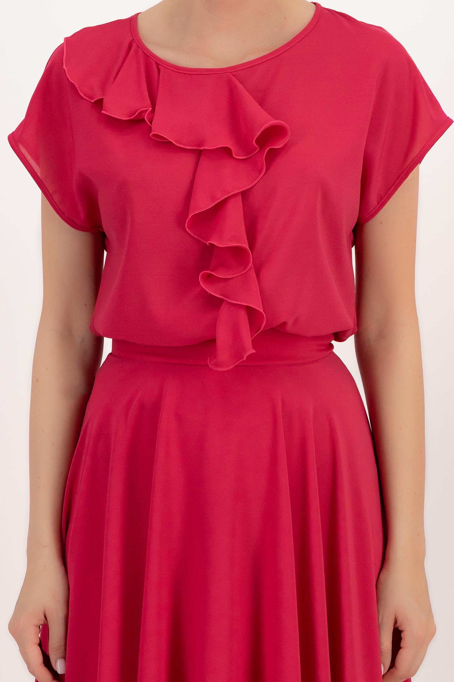 Bluza dama din voal fuchsia cu croi larg si volanas asimetric frontal  - StarShinerS 4 - StarShinerS.ro