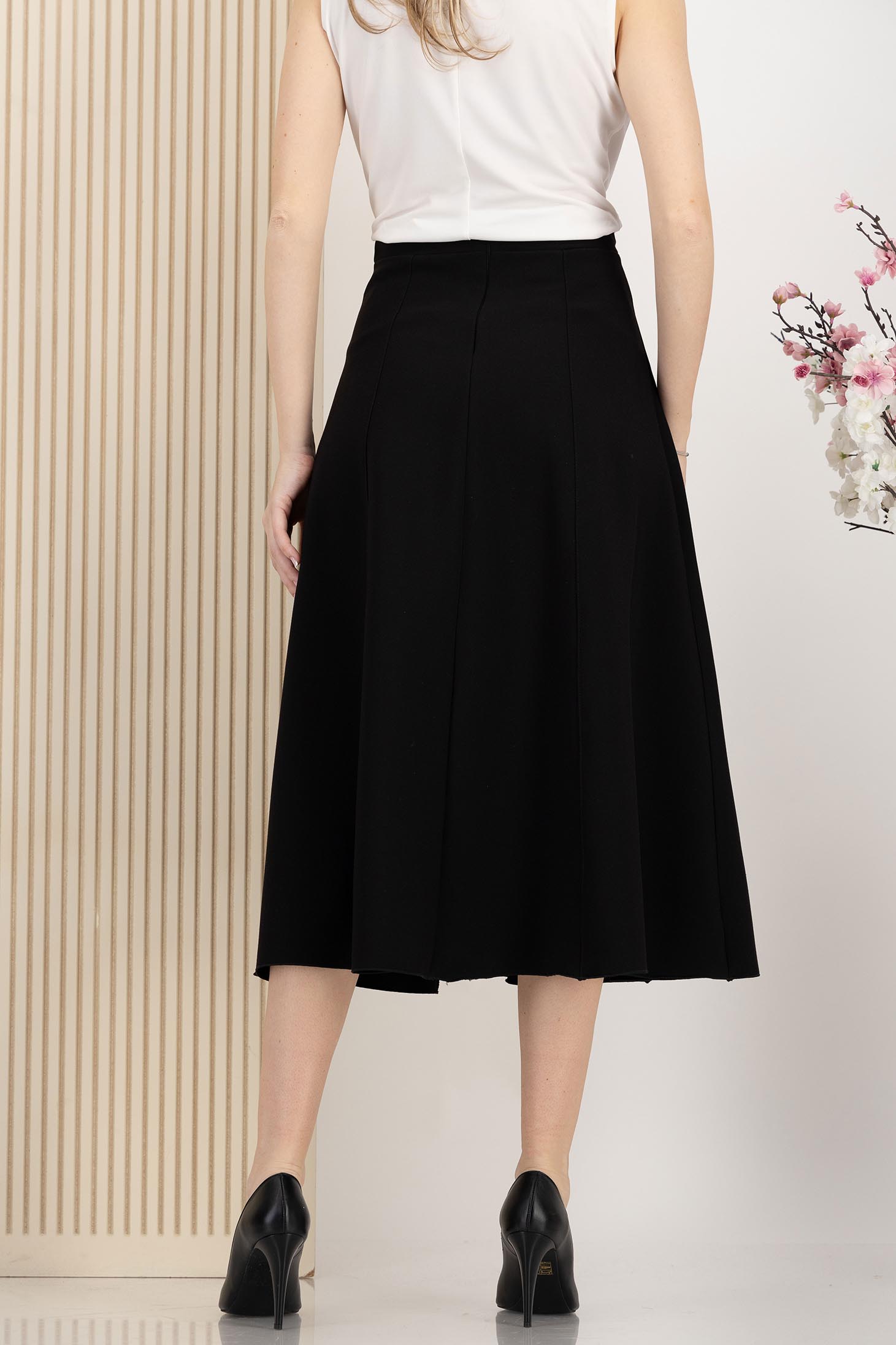 Fusta din stofa premium elastica neagra midi in clos cu talie inalta - StarShinerS 6 - StarShinerS.ro