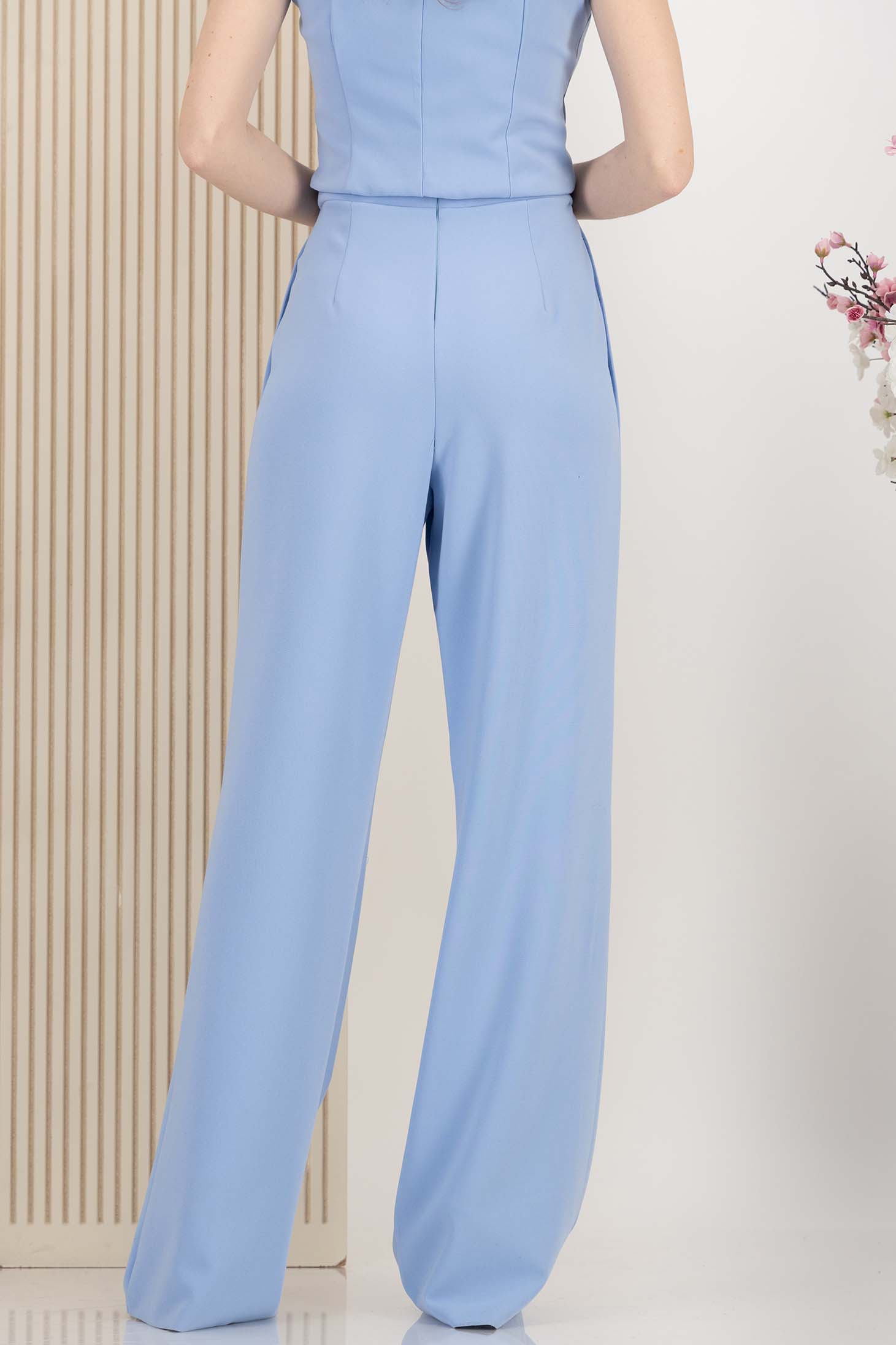 Pantaloni lungi din stofa premium elastica albastru-deschis evazati cu buzunare laterale - StarShinerS 4 - StarShinerS.ro