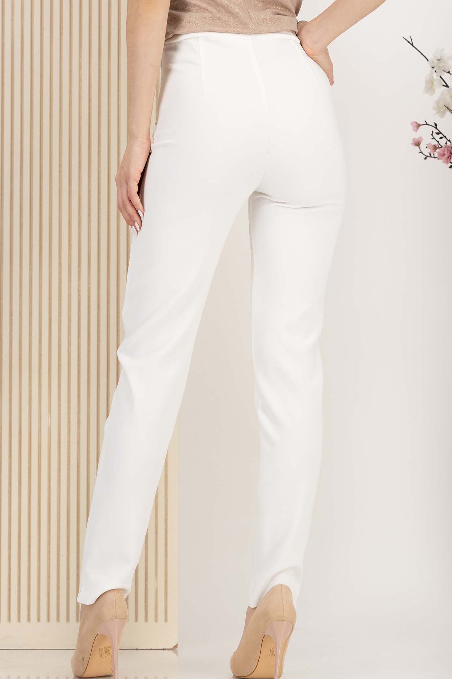 Pantaloni lungi din stofa premium elastica albi conici cu talie inalta - StarShinerS 2 - StarShinerS.ro