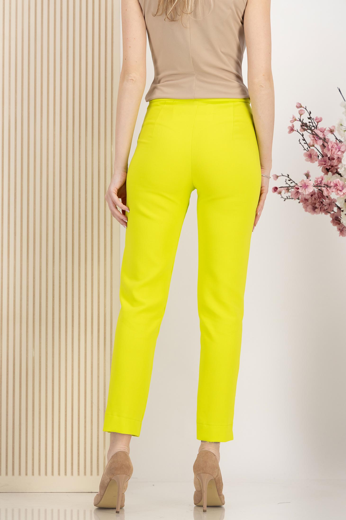Pantaloni lungi din stofa premium elastica verde lime conici cu talie inalta - StarShinerS 4 - StarShinerS.ro