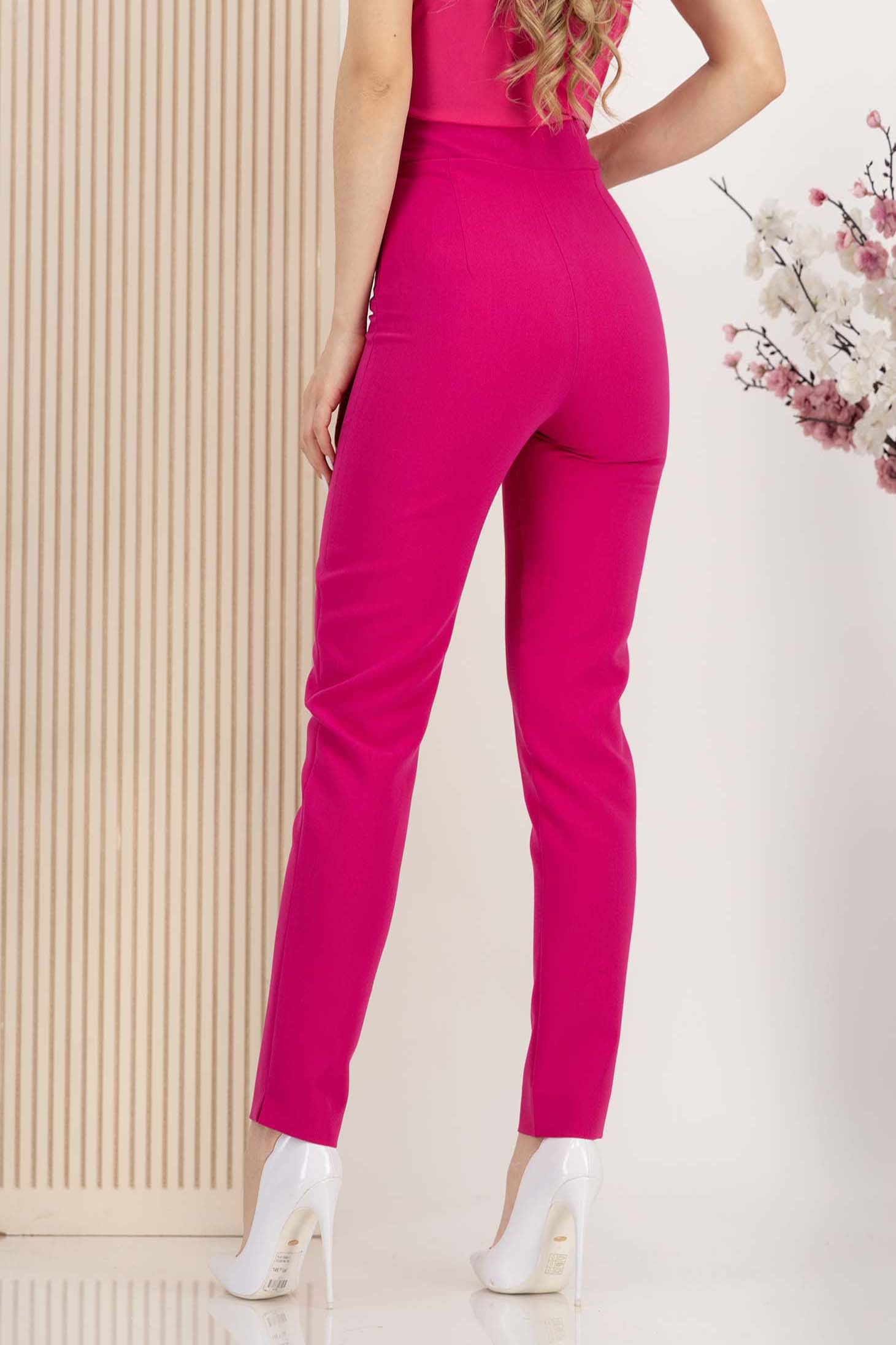 Pantaloni lungi din stofa premium elastica fuchsia conici cu talie inalta - StarShinerS 3 - StarShinerS.ro