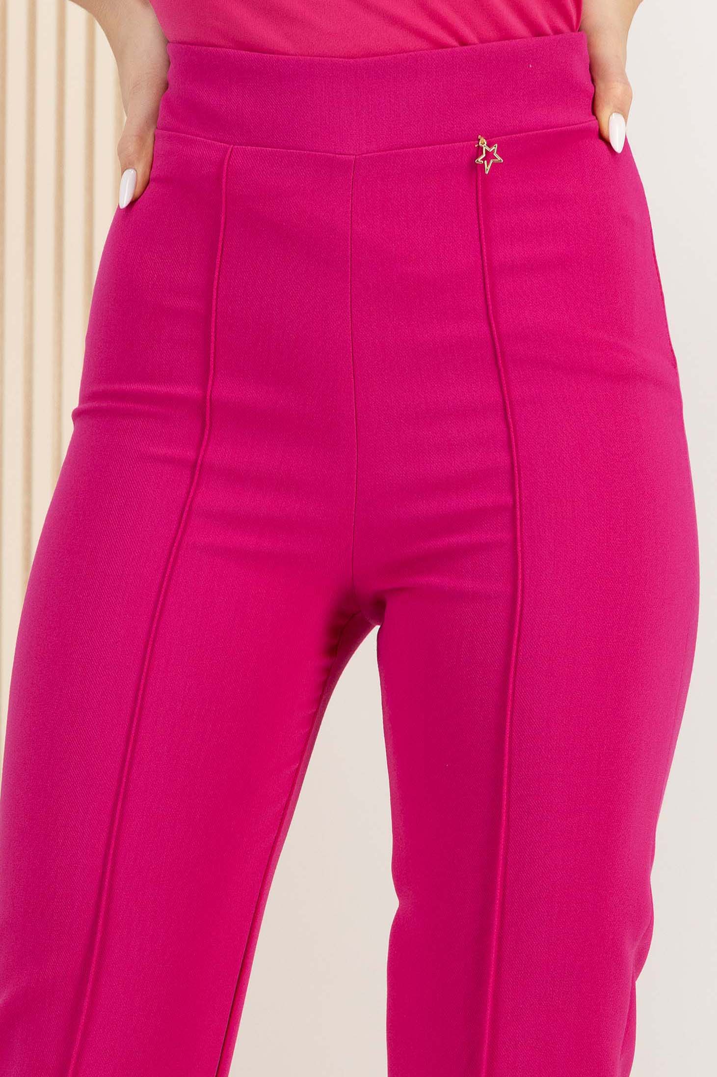 Pantaloni lungi din stofa premium elastica fuchsia conici cu talie inalta - StarShinerS 4 - StarShinerS.ro
