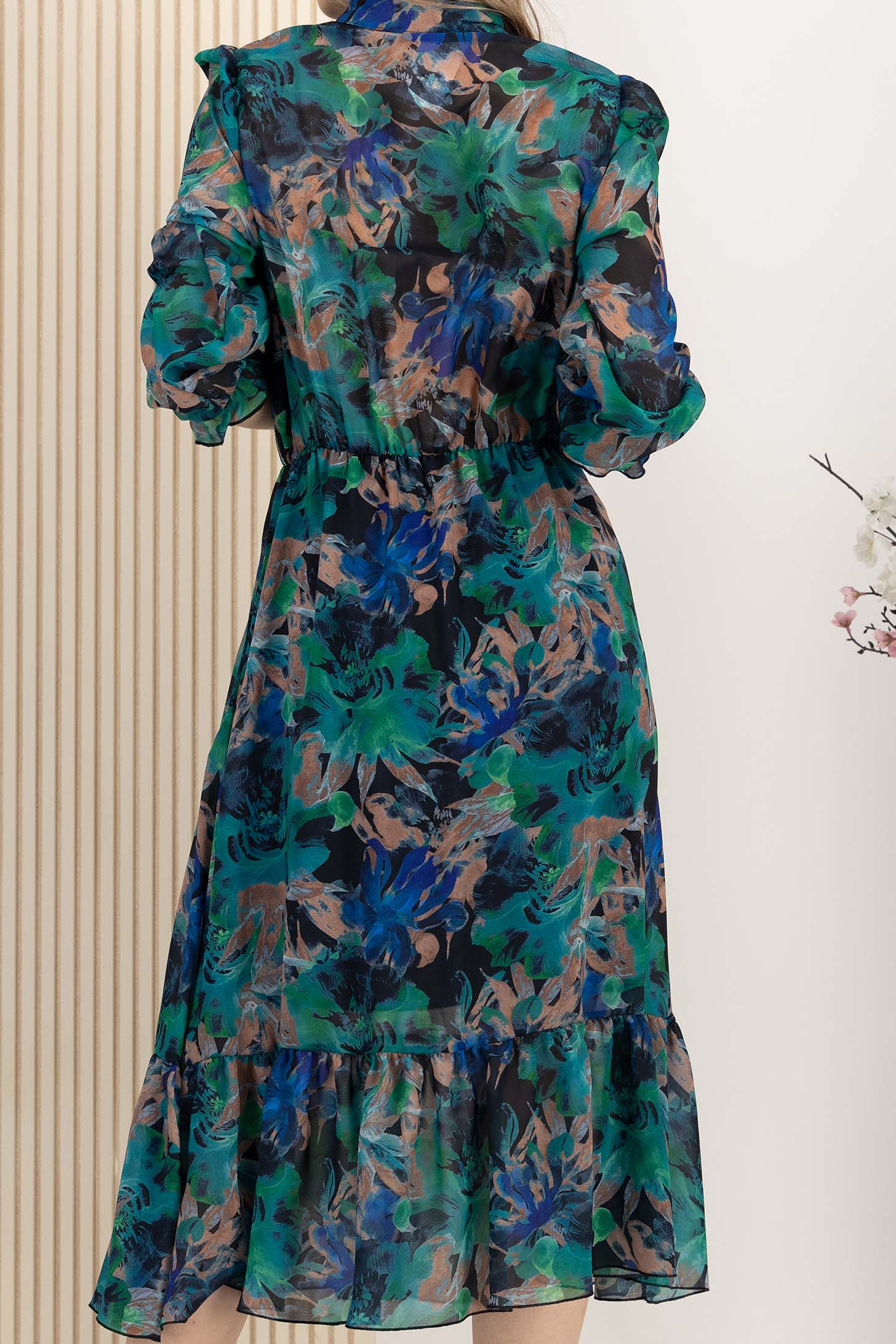 Rochie din voal multicolora midi clos cu elastic in talie - StarShinerS 5 - StarShinerS.ro