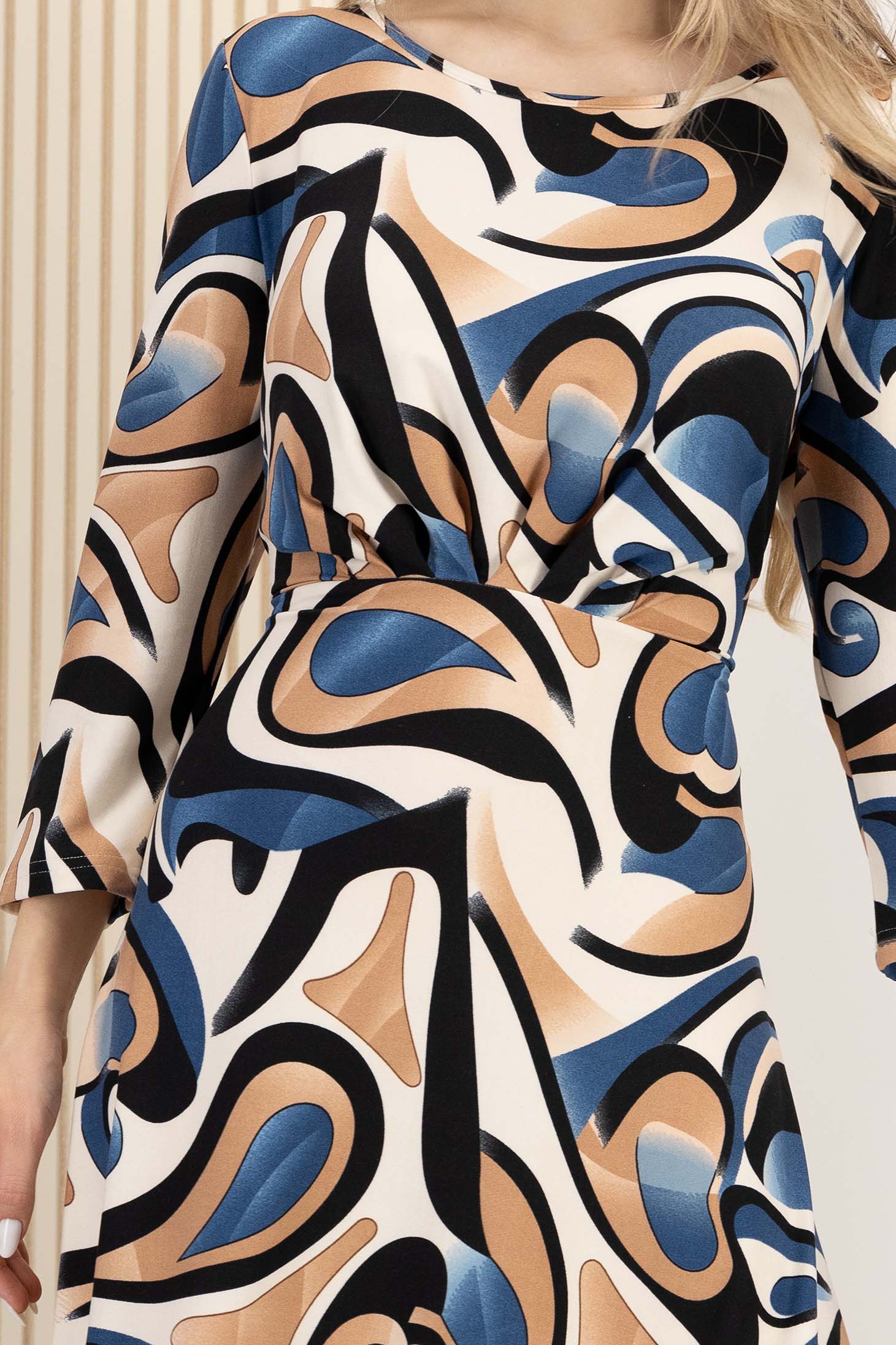 Rochie din lycra albastra midi in clos cu maneci trei-sferturi 5 - StarShinerS.ro