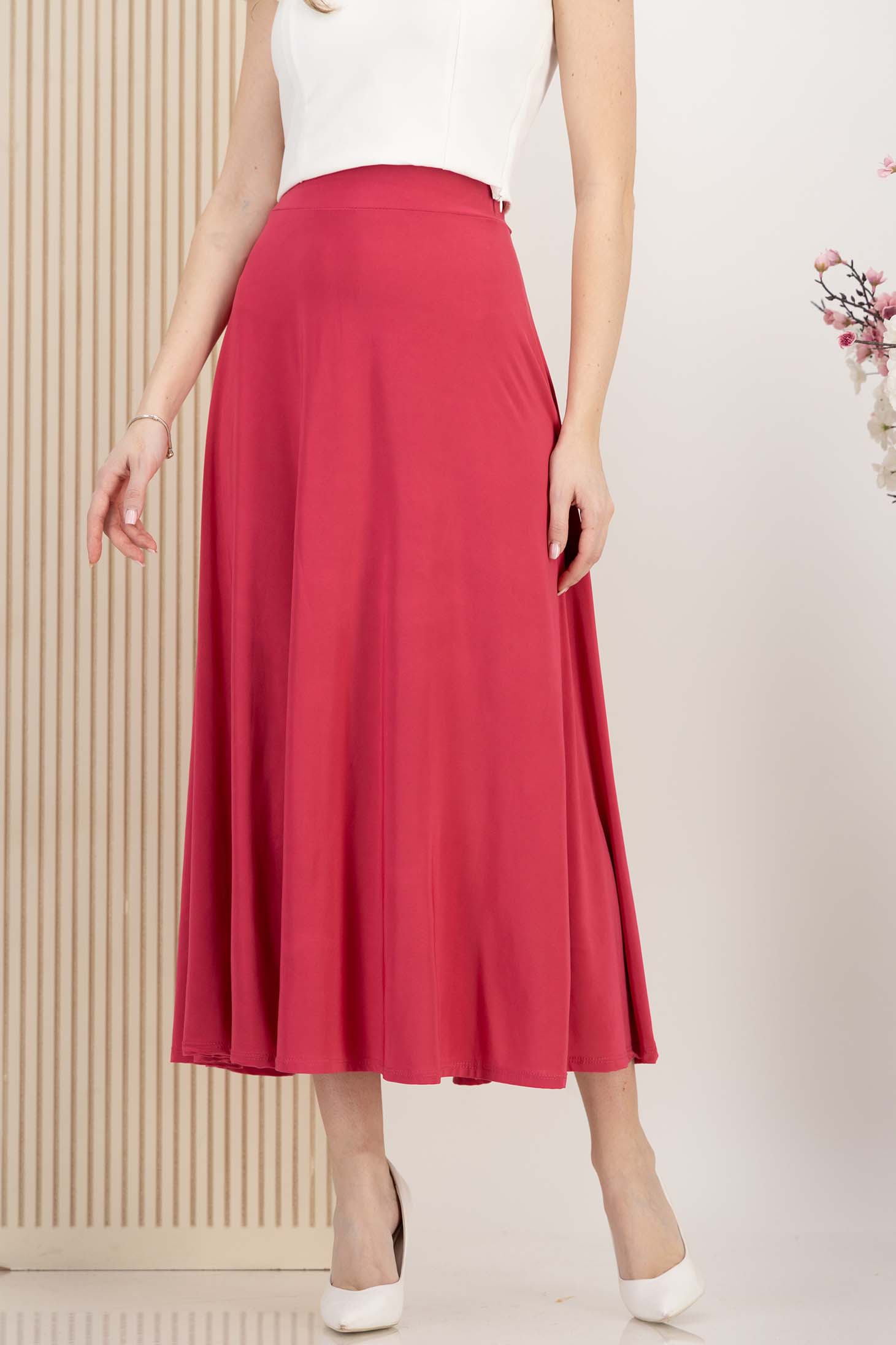 Fusta din lycra fuchsia midi in clos cu elastic in talie 7 - StarShinerS.ro