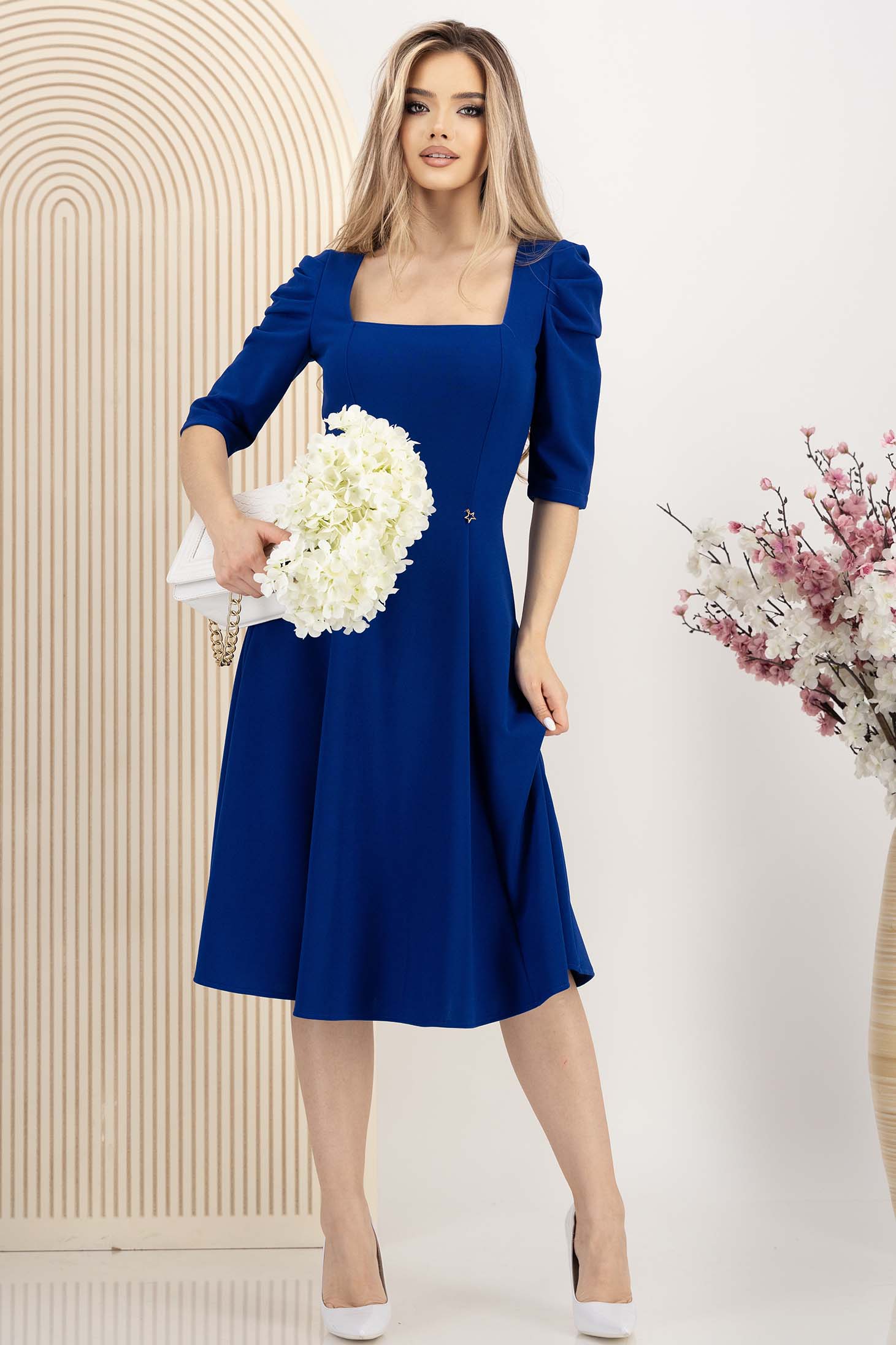 StarShinerS tamno plava haljina krep midi cloche 3 - StarShinerS.hr