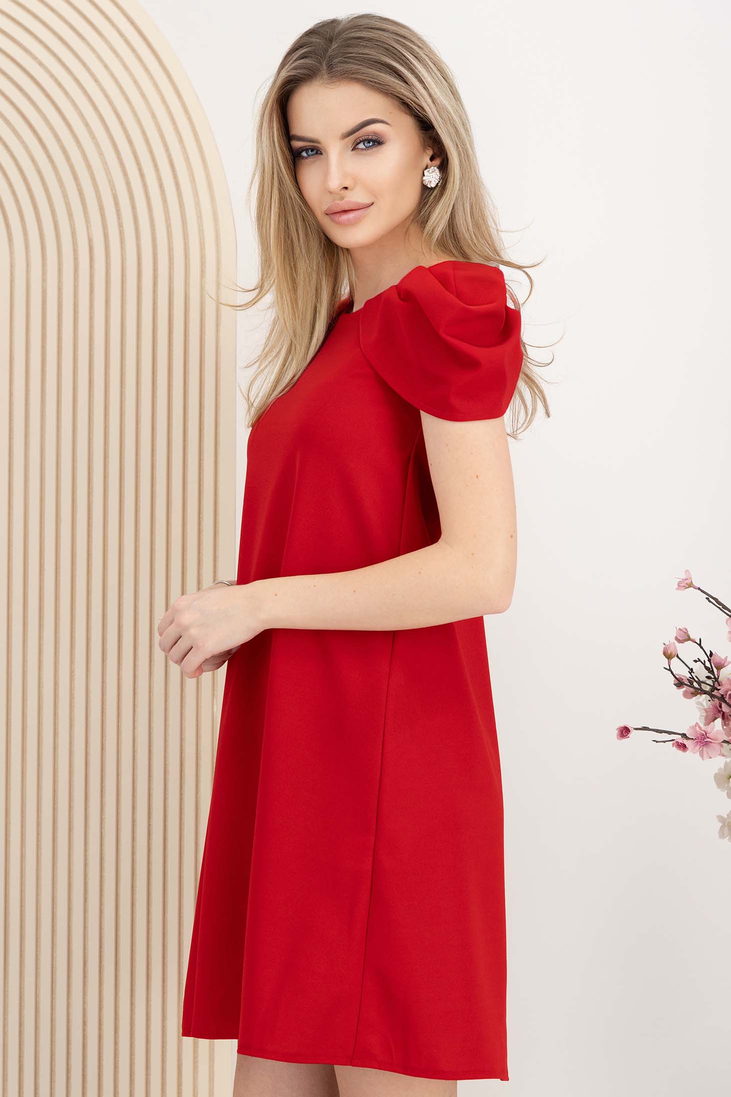 Rochie din crep rosie scurta cu croi larg - StarShinerS 2 - StarShinerS.ro