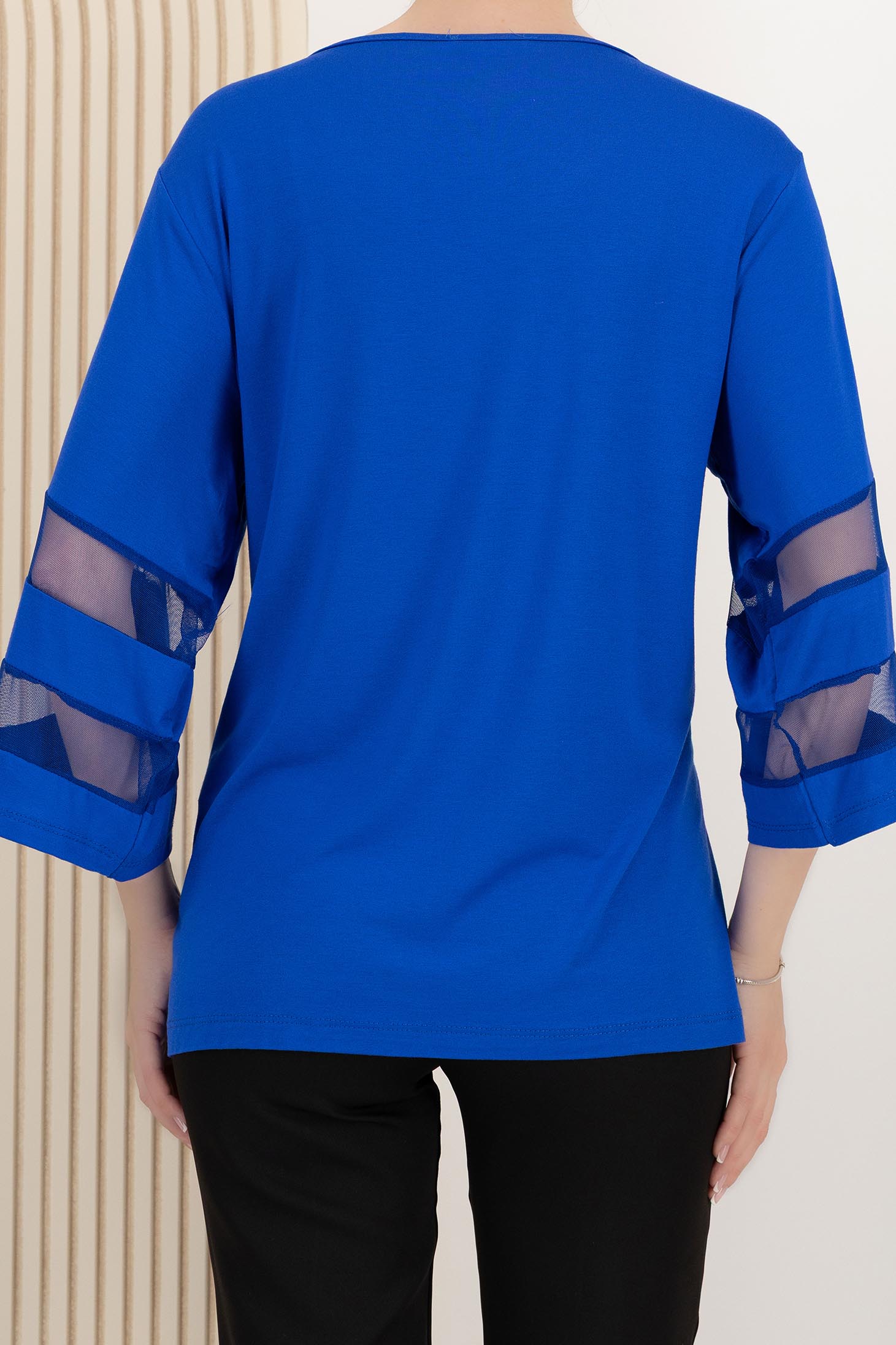 Bluza dama din lycra albastra cu croi larg si maneci decorative 3 - StarShinerS.ro
