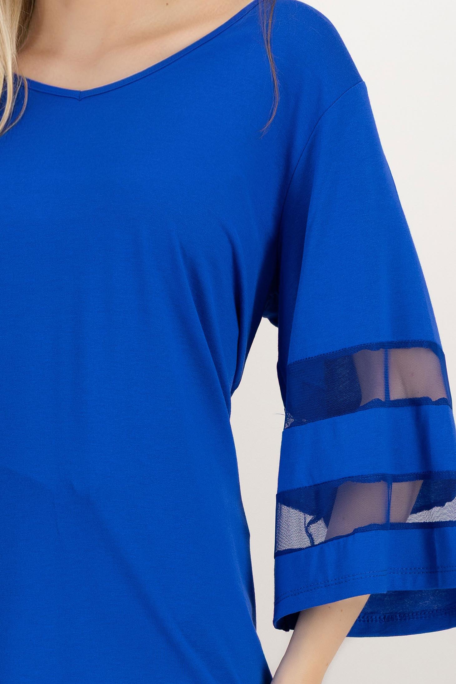 Bluza dama din lycra albastra cu croi larg si maneci decorative 5 - StarShinerS.ro