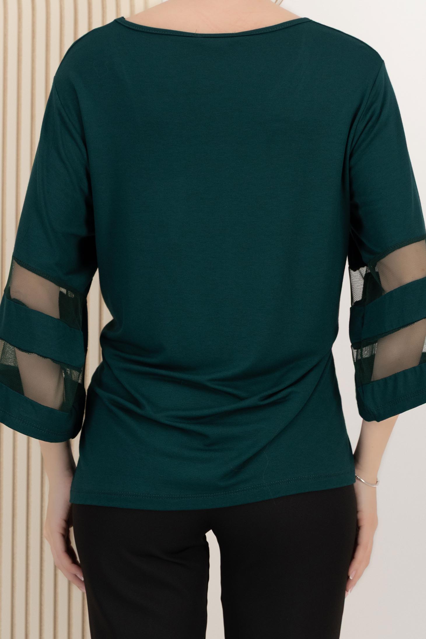 Bluza dama din lycra verde-inchis cu croi larg si maneci decorative 3 - StarShinerS.ro