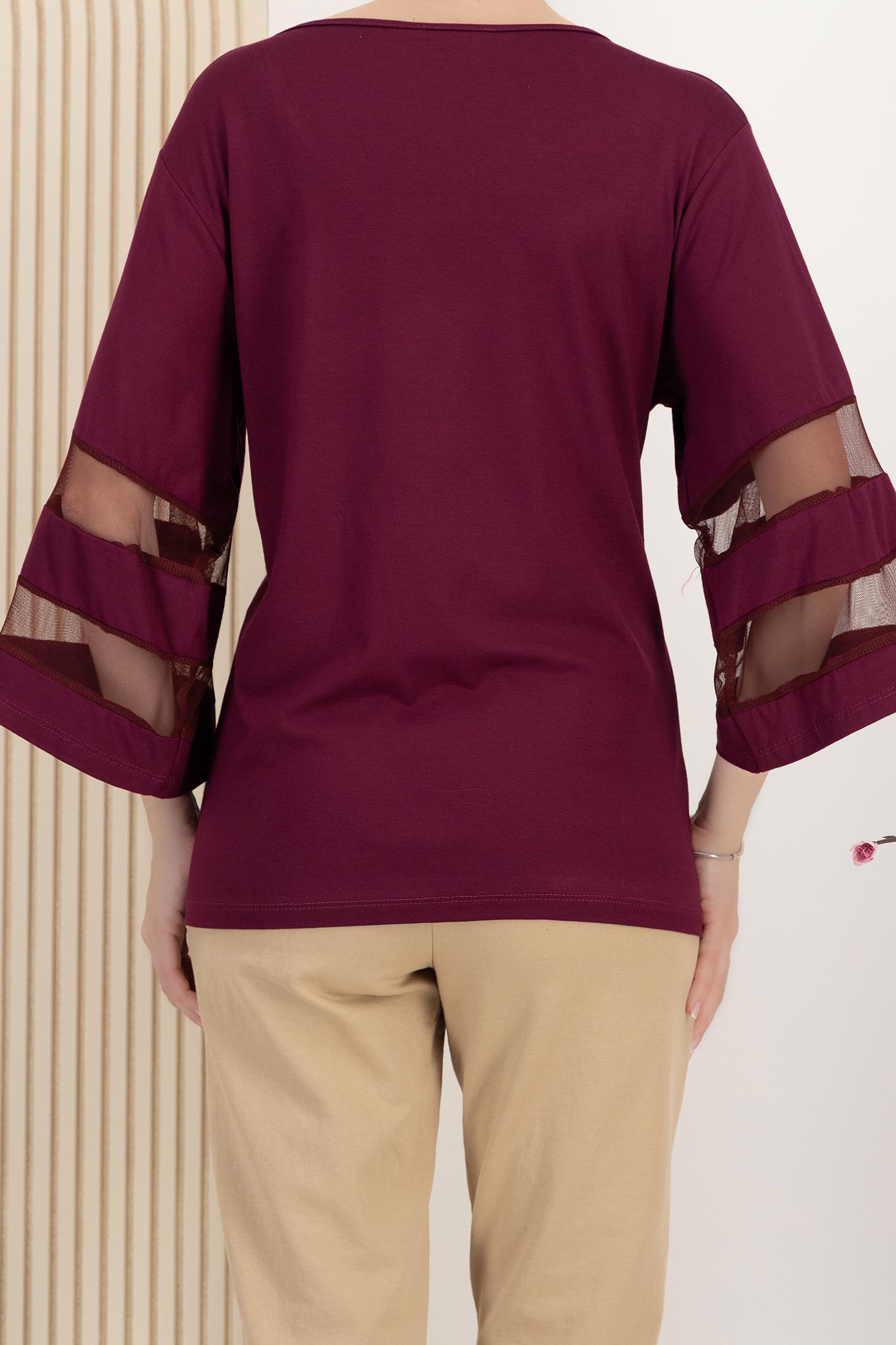 Bluza dama din lycra visinie cu croi larg si maneci decorative 3 - StarShinerS.ro