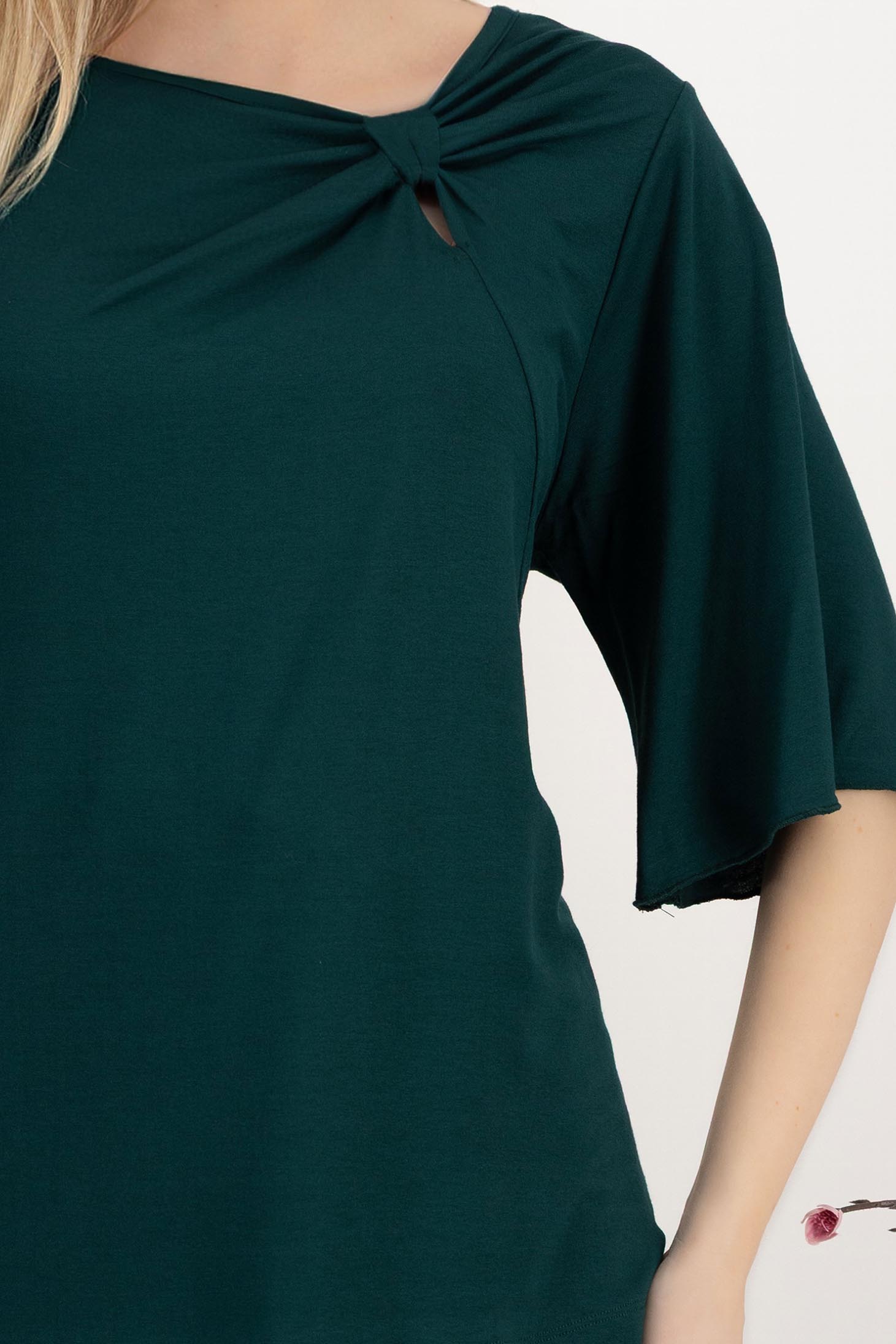 Bluza dama din lycra verde-inchis cu croi larg si detaliu frontal tip fundita 4 - StarShinerS.ro
