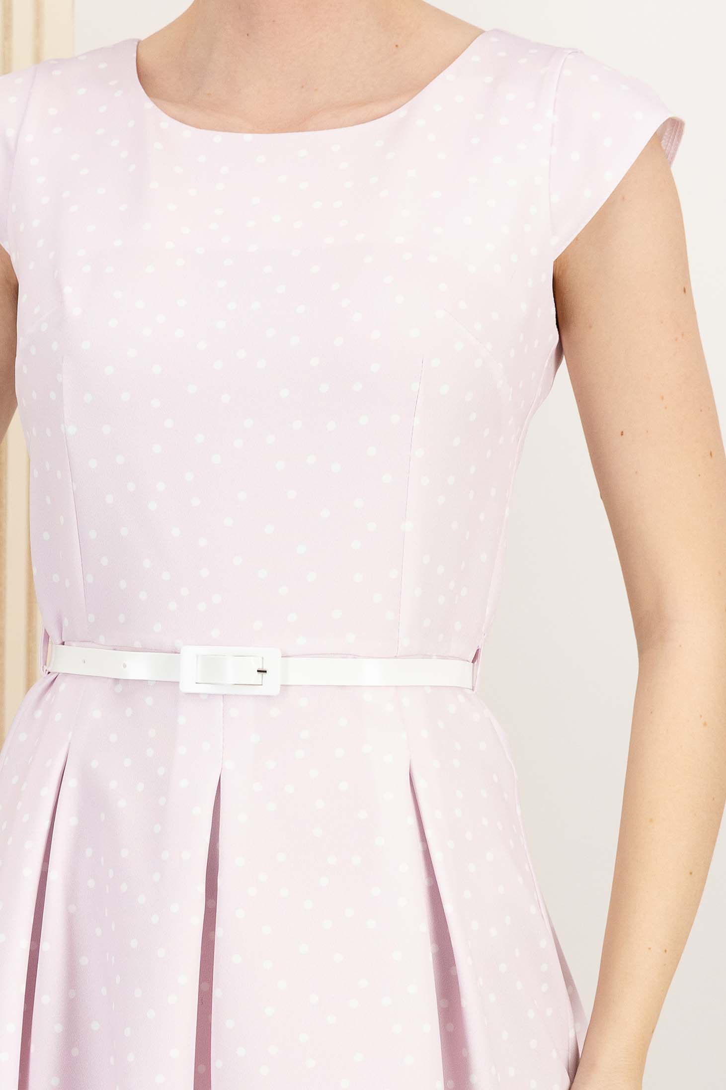 Rochie cu buline din stofa elastica roz-deschis in clos cu accesoriu tip curea 6 - StarShinerS.ro