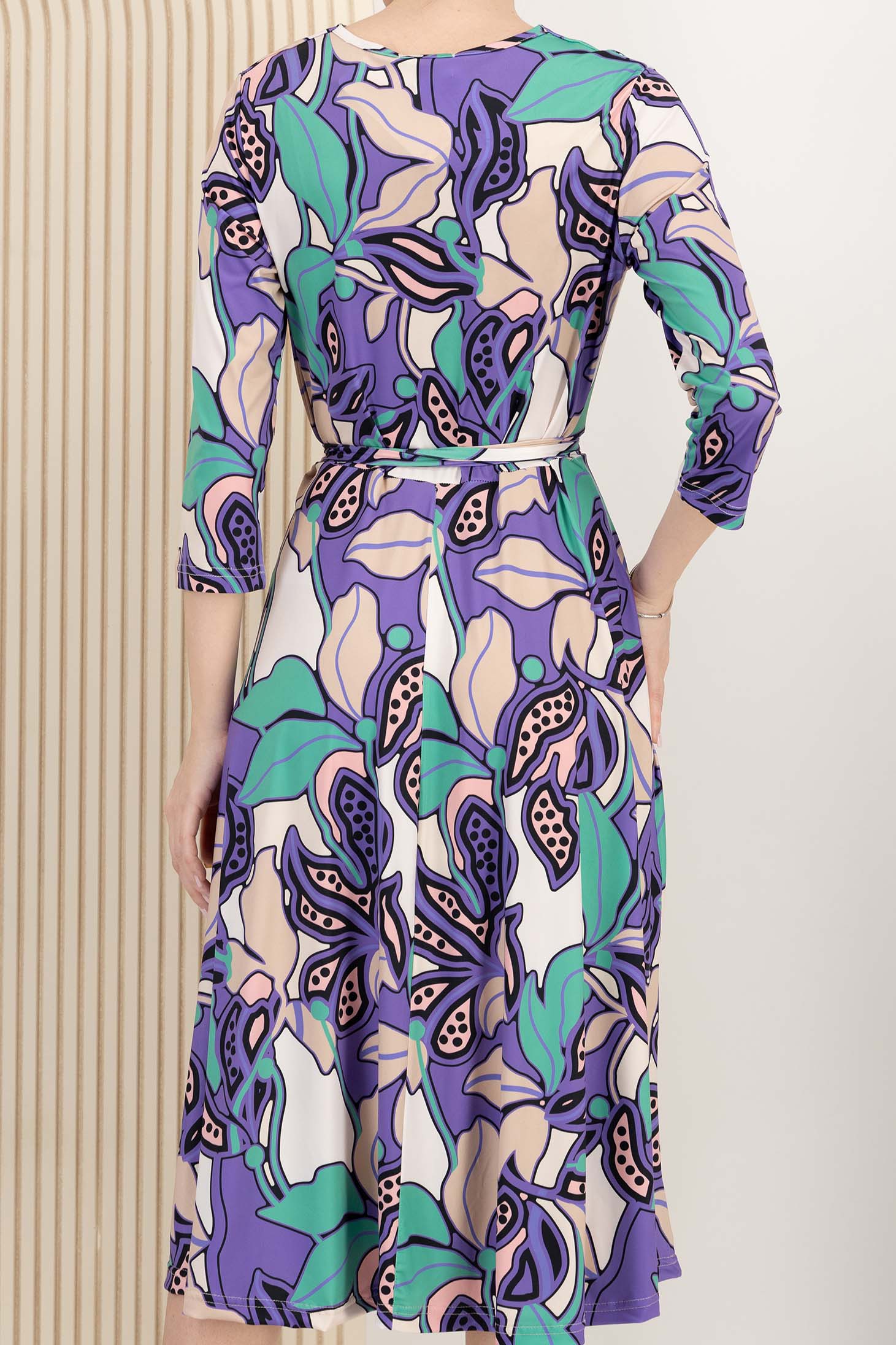Rochie din lycra mov midi in clos cu decolteu in v 5 - StarShinerS.ro