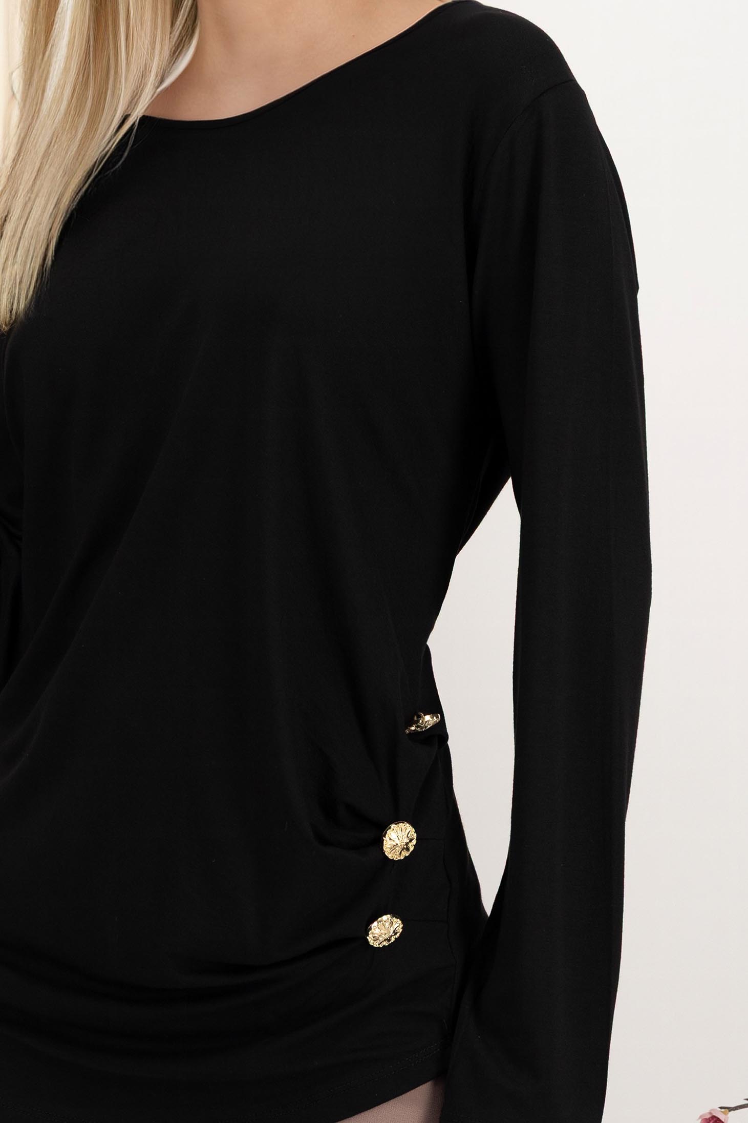 Bluza dama din lycra neagra cu croi larg si nasturi decorativi 3 - StarShinerS.ro