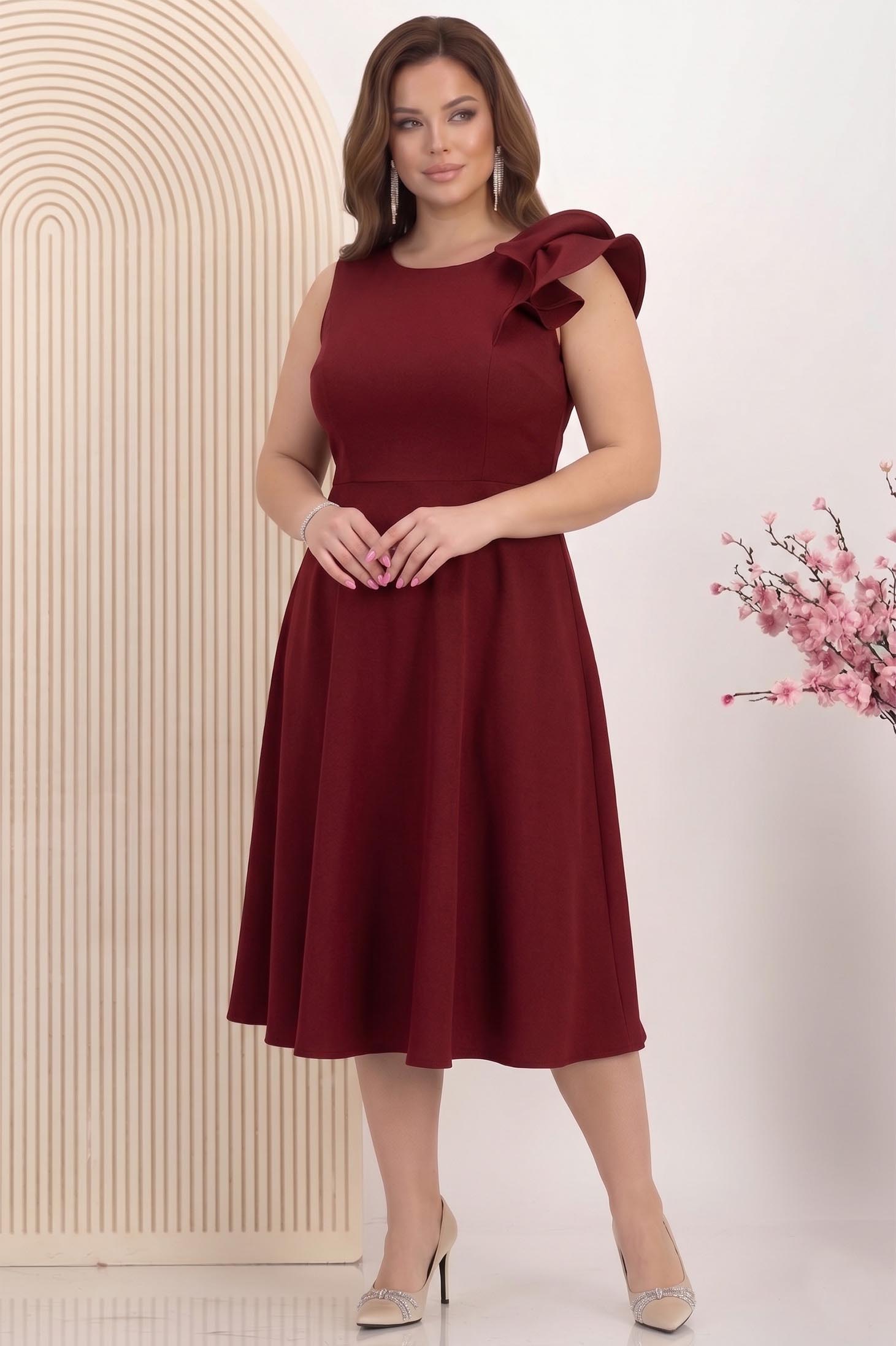 Rochie din stofa cu sclipici visinie midi in clos cu volanas pe umar - StarShinerS 2 - StarShinerS.ro